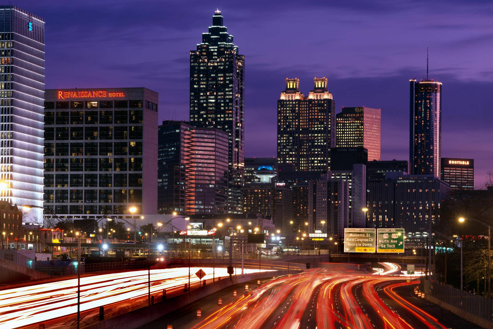 Atlanta, city skyline, twilight, Full HD Desktop Wallpaper