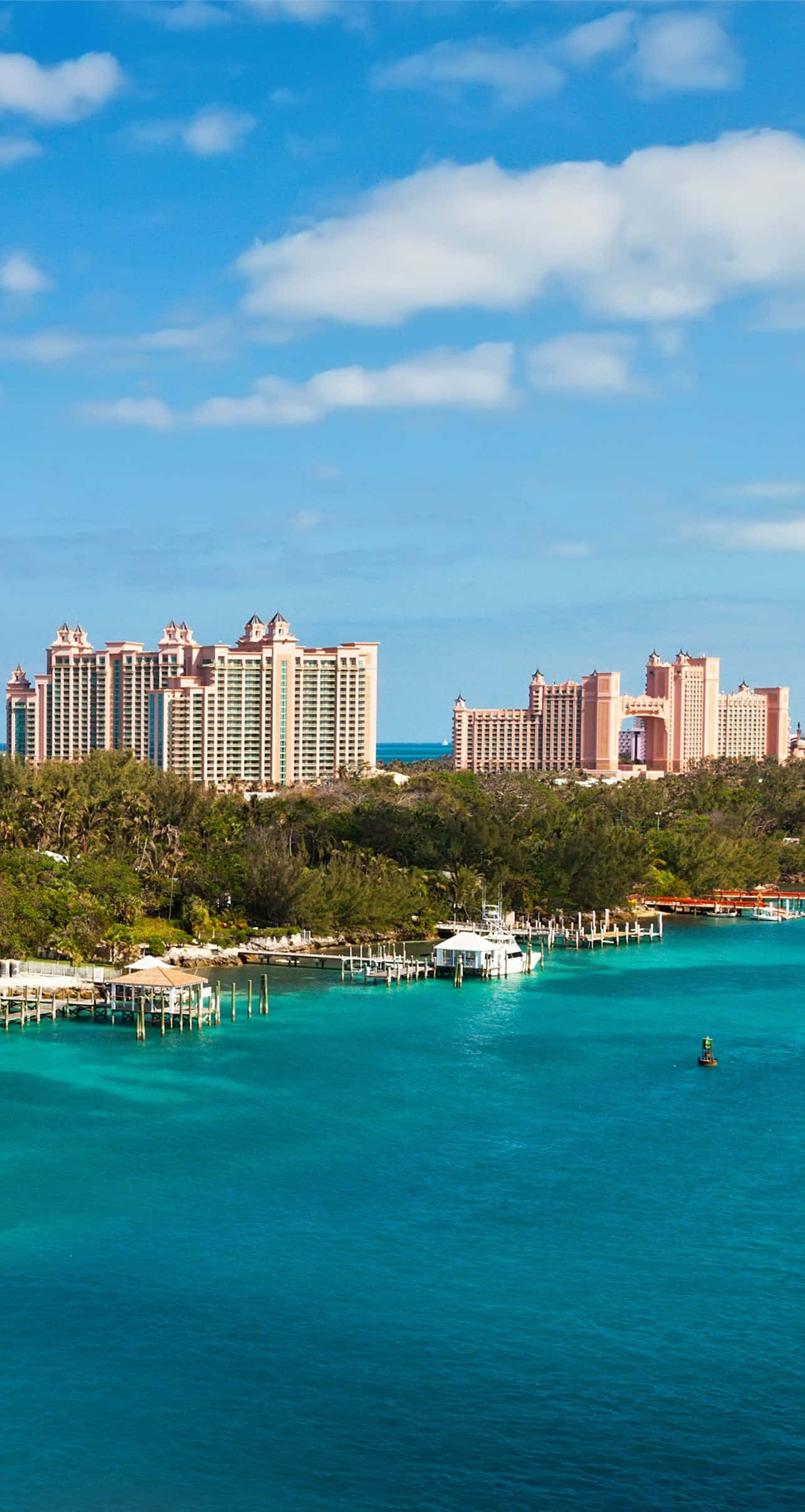 Atlantis Resort, pink resort hotels, lush greenery, Full HD Phone Wallpaper