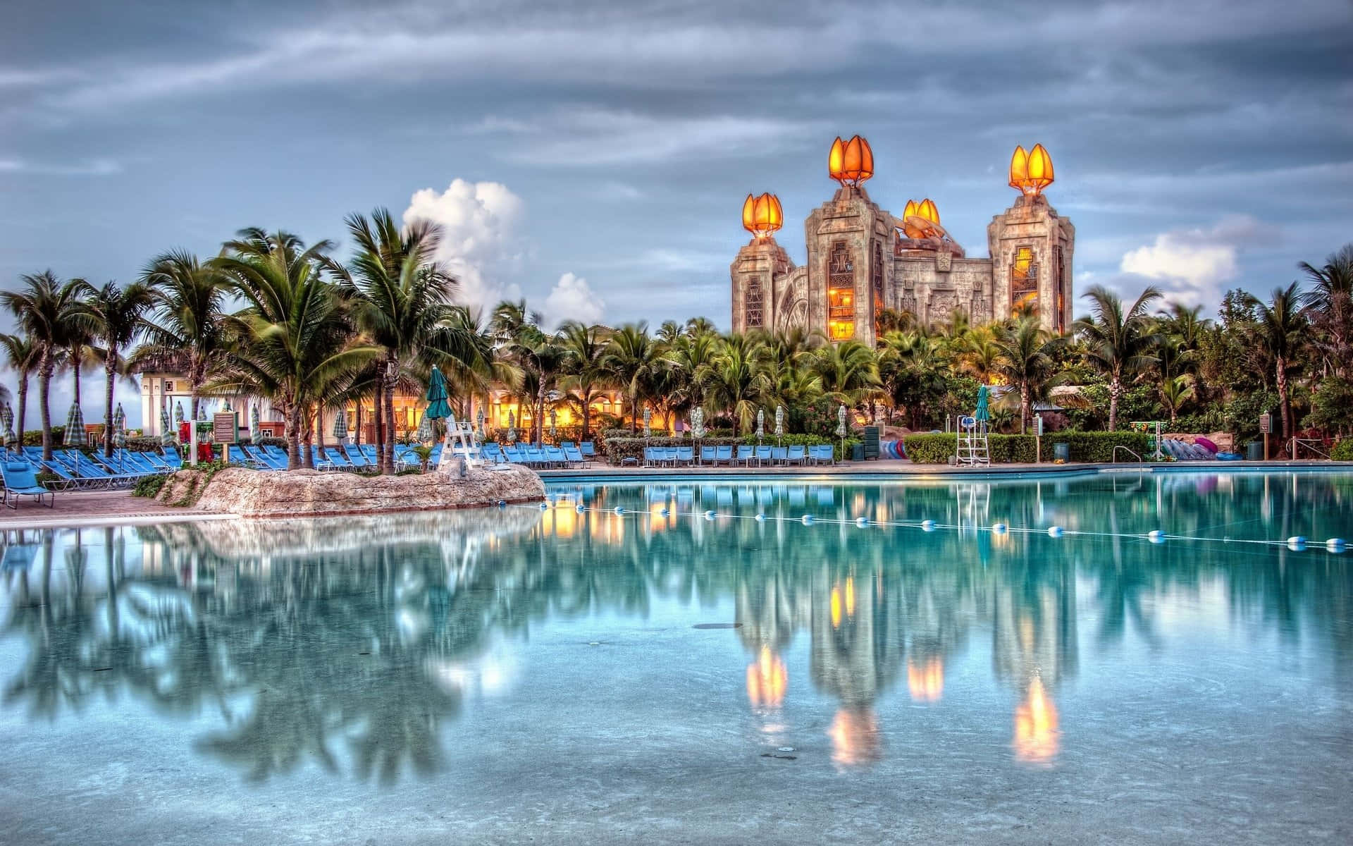 Atlantis Resort, glowing lanterns, towers, Full HD Desktop Wallpaper