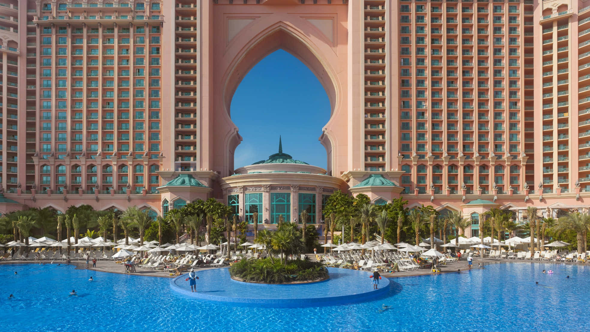 Atlantis Resort, pink hotel, massive arch, Full HD Desktop Wallpaper