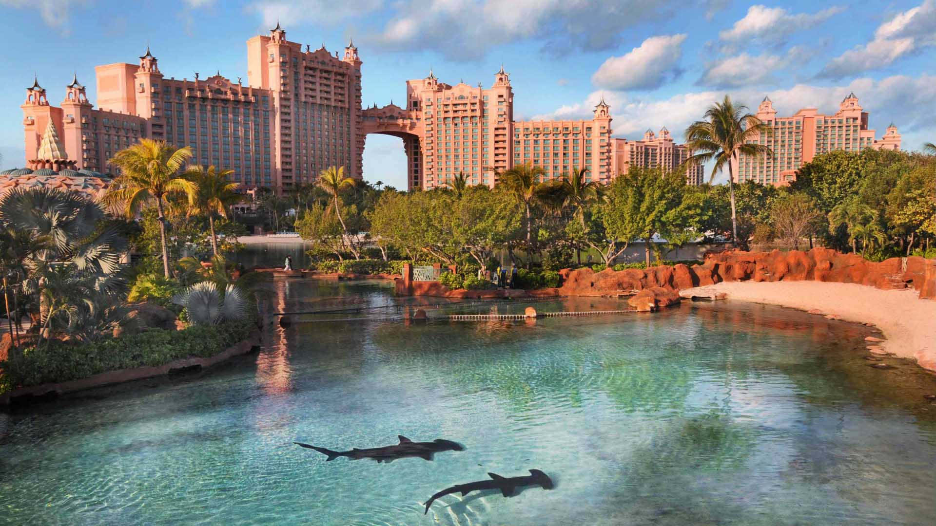 Atlantis Resort, pink resort, turquoise waters, Full HD Desktop Wallpaper