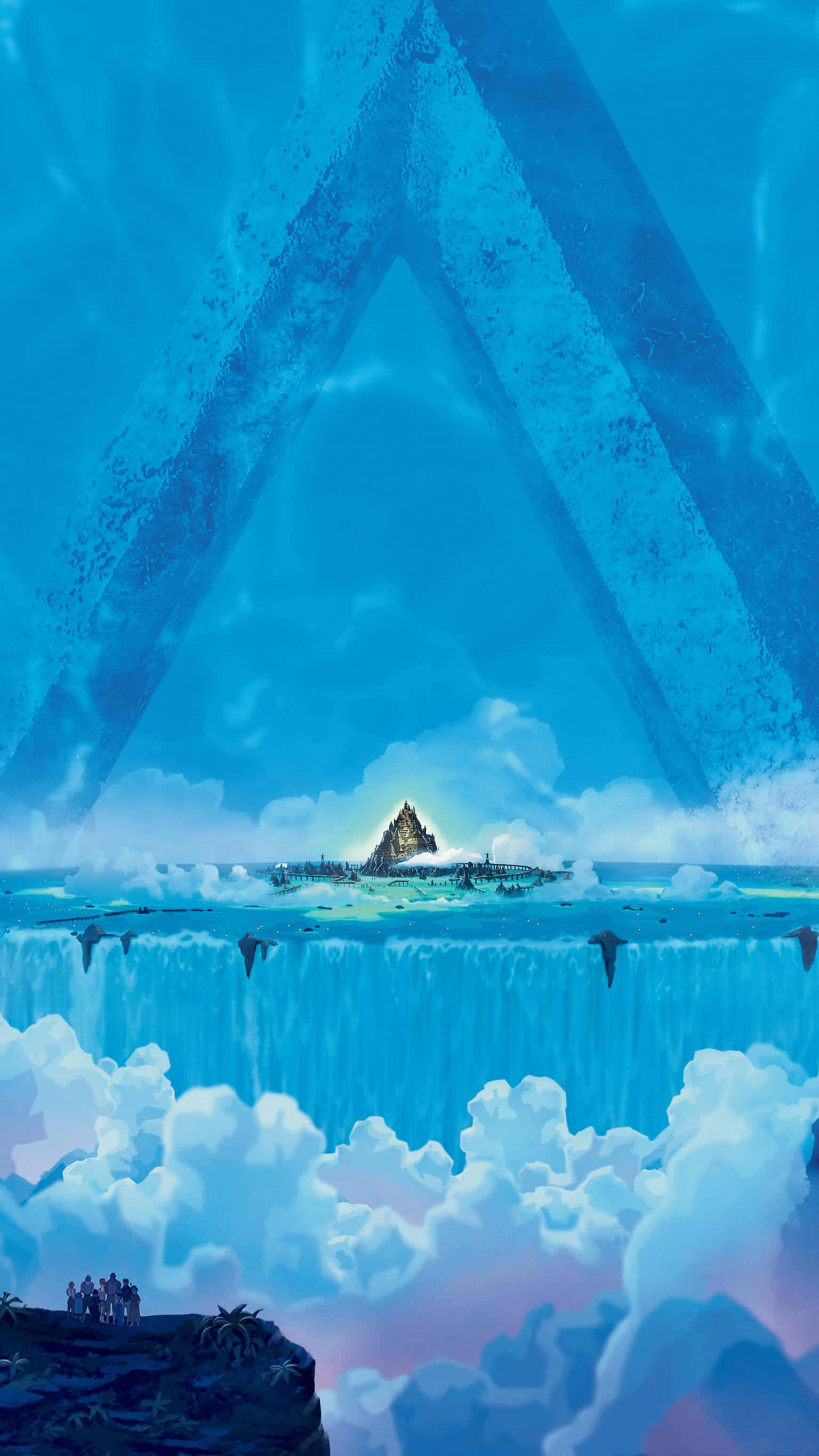 Atlantis the lost empire, cloudy falls, golden temple, 2K Phone Wallpaper