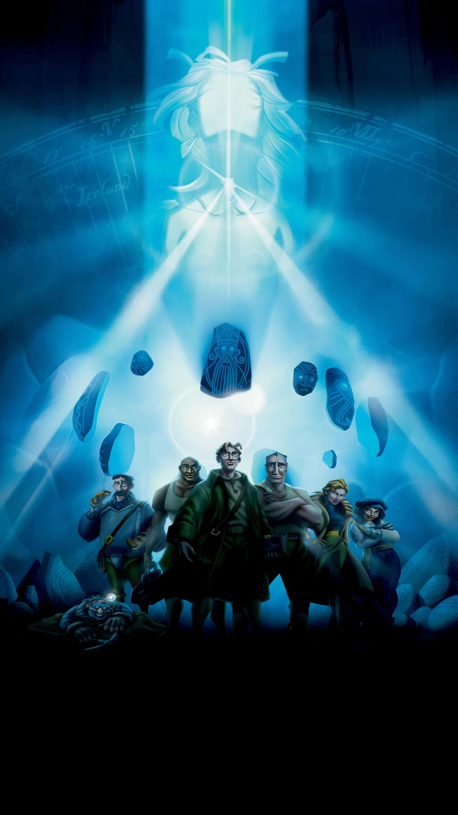 Atlantis the Lost Empire, magical cave, glowing blue mystical figure, 2K Phone Wallpaper