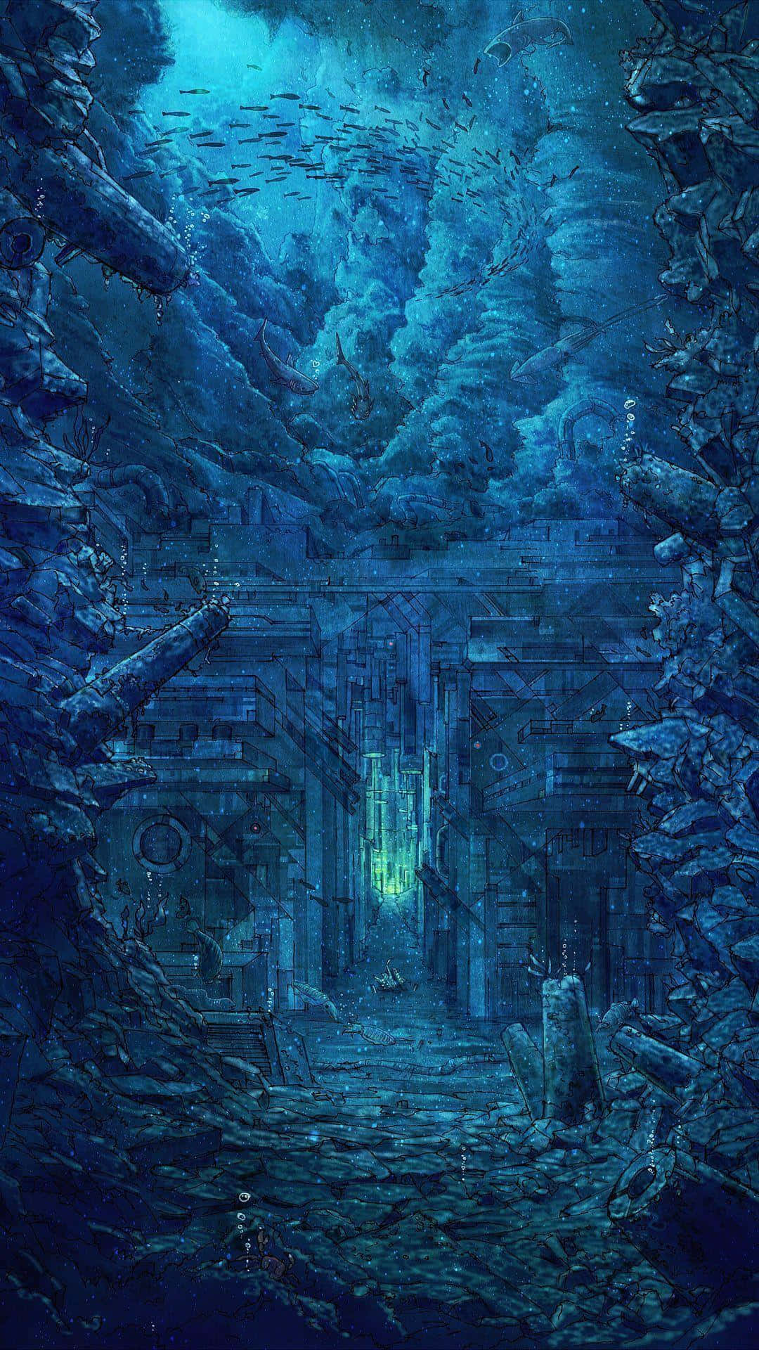 Atlantis the lost empire, hidden city, glowing green light, Full HD Phone Wallpaper
