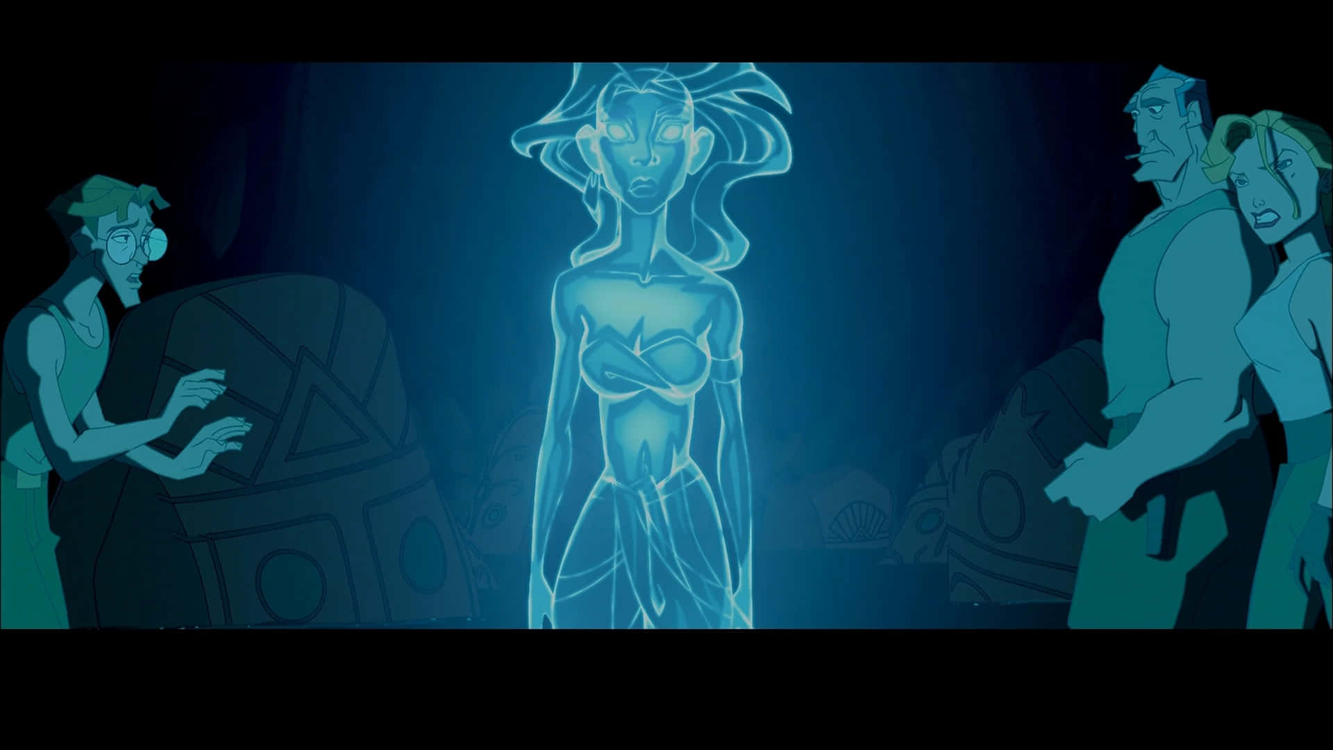 Atlantis the lost empire, hologram, glowing blue ghostly woman, Full HD Desktop Wallpaper