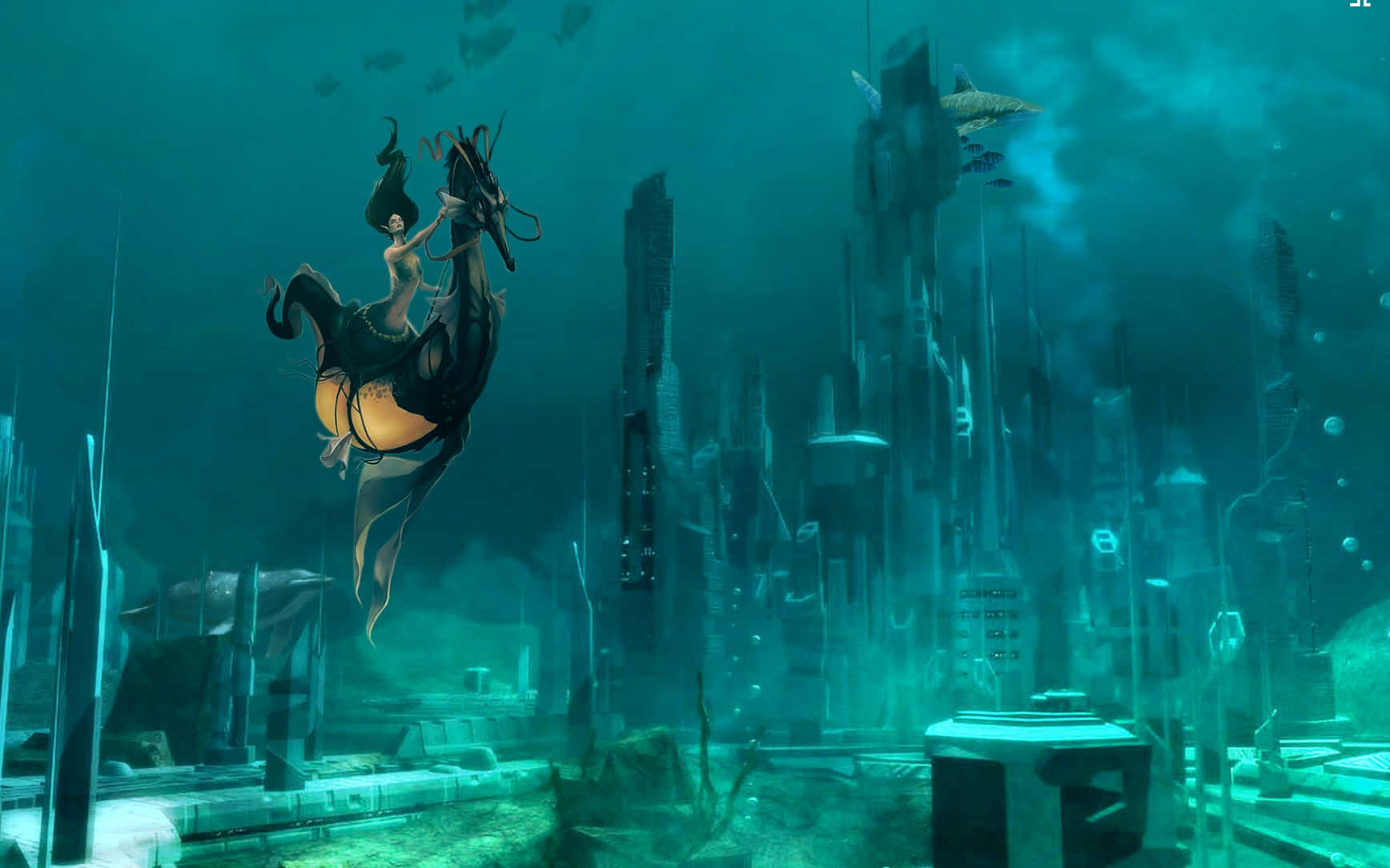 Atlantis the lost empire, mermaid, black horse, HD Desktop Wallpaper