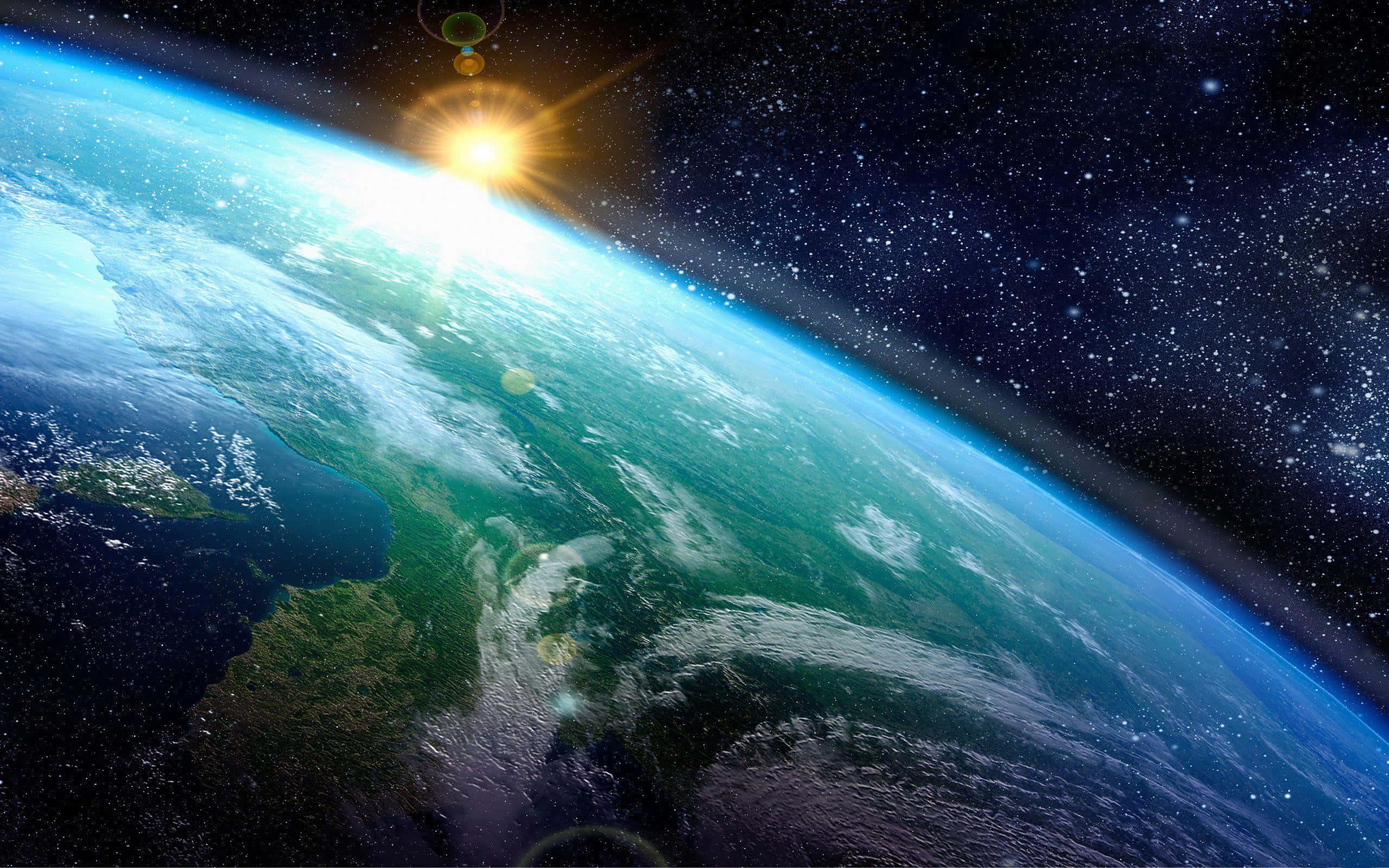Earth, sun rising, continents, 2K Desktop Wallpaper