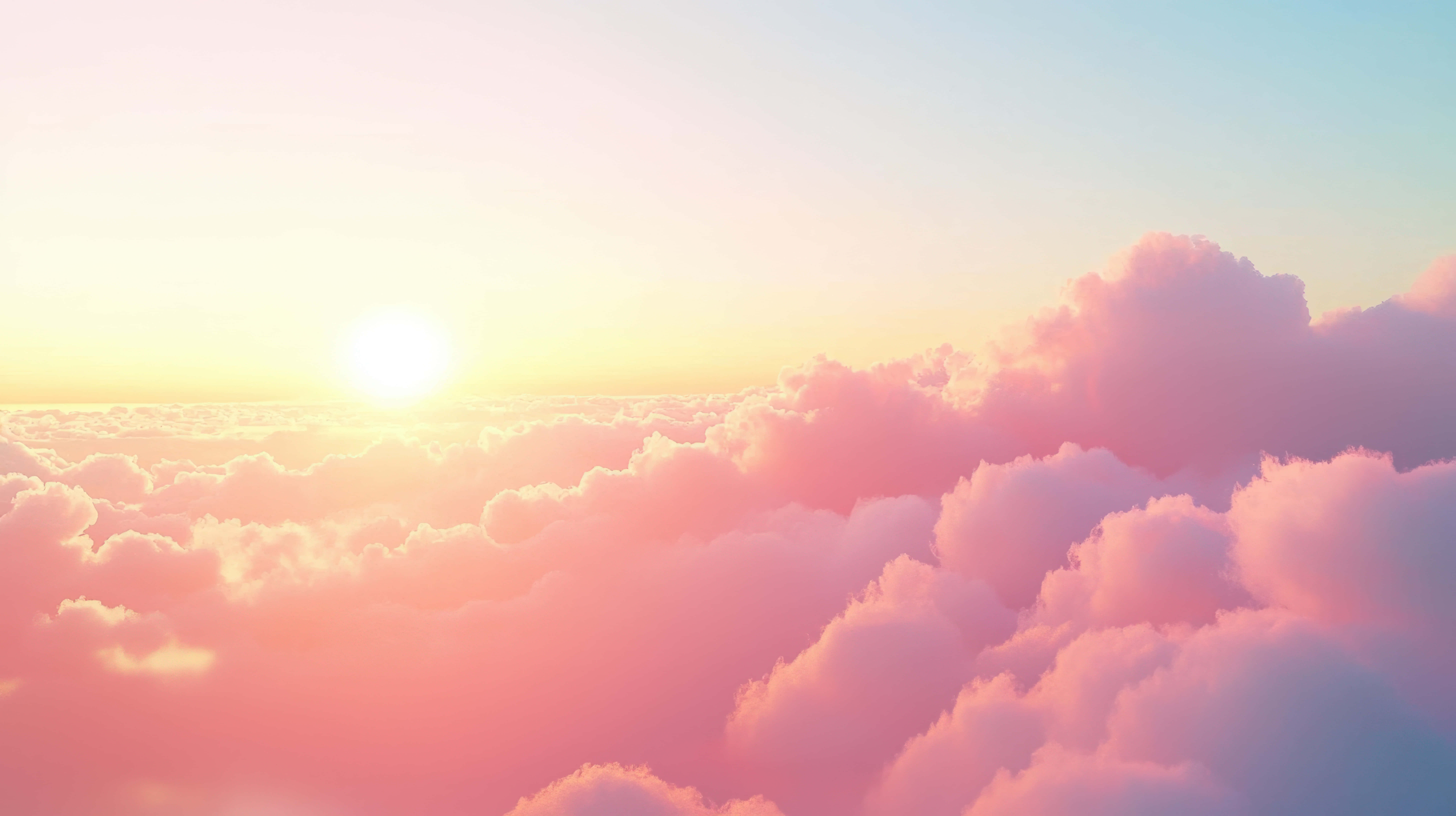 soft pink clouds, rising sun, sunrise, 8K Desktop Wallpaper