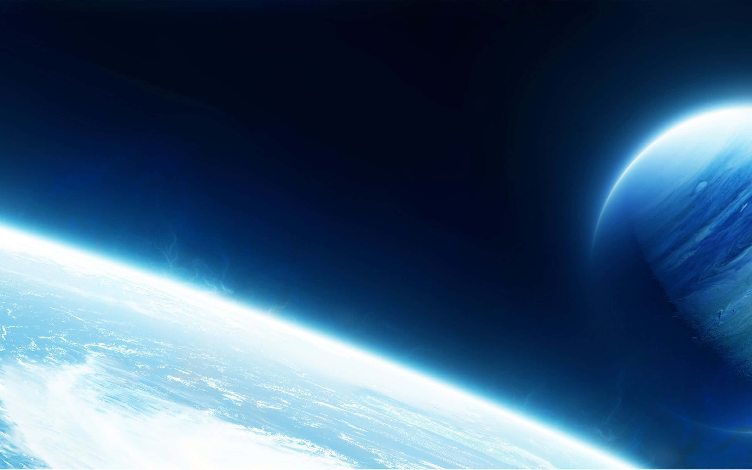 Earth, curved horizon, sunlight, 2K Desktop Wallpaper