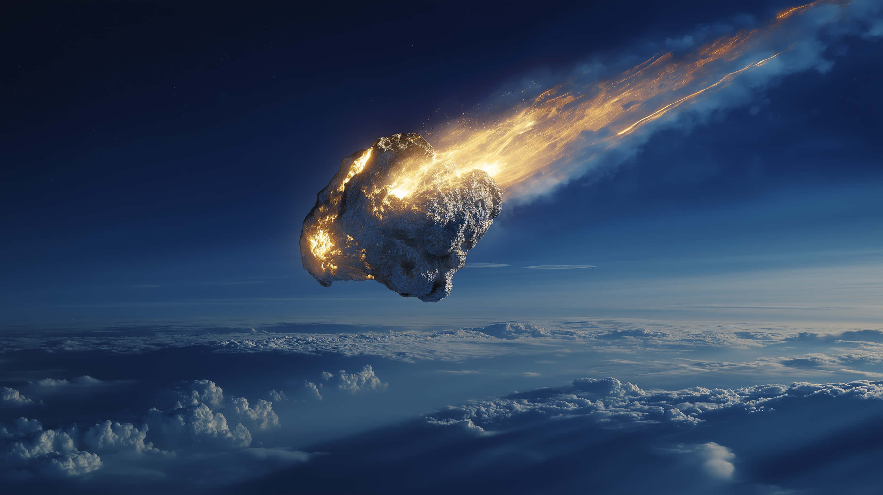 meteorite, Earth's atmosphere, deep blue sky, 2K Desktop Wallpaper
