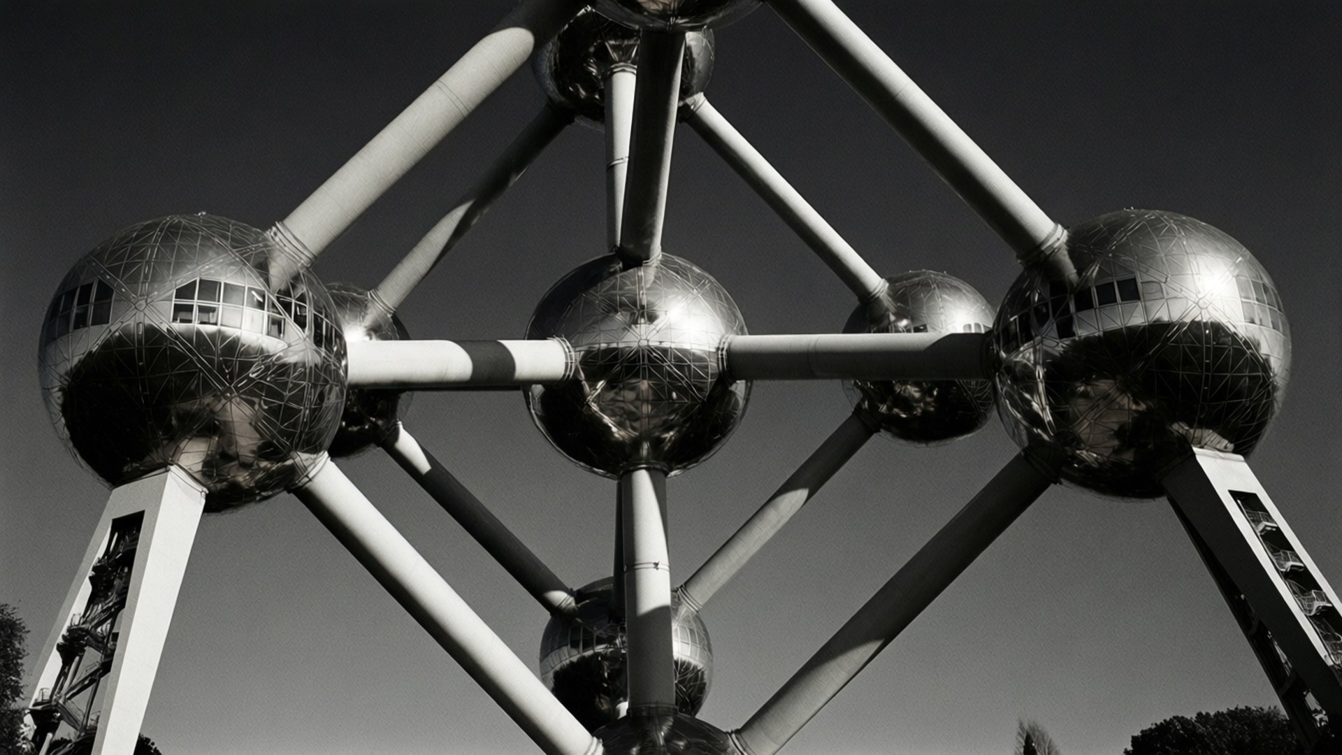 Atomium, monochrome, black and white, Full HD Desktop Wallpaper