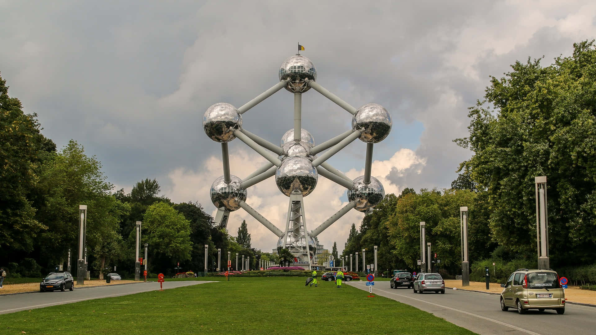 Atomium, silver, reflective spheres, Full HD Desktop Wallpaper