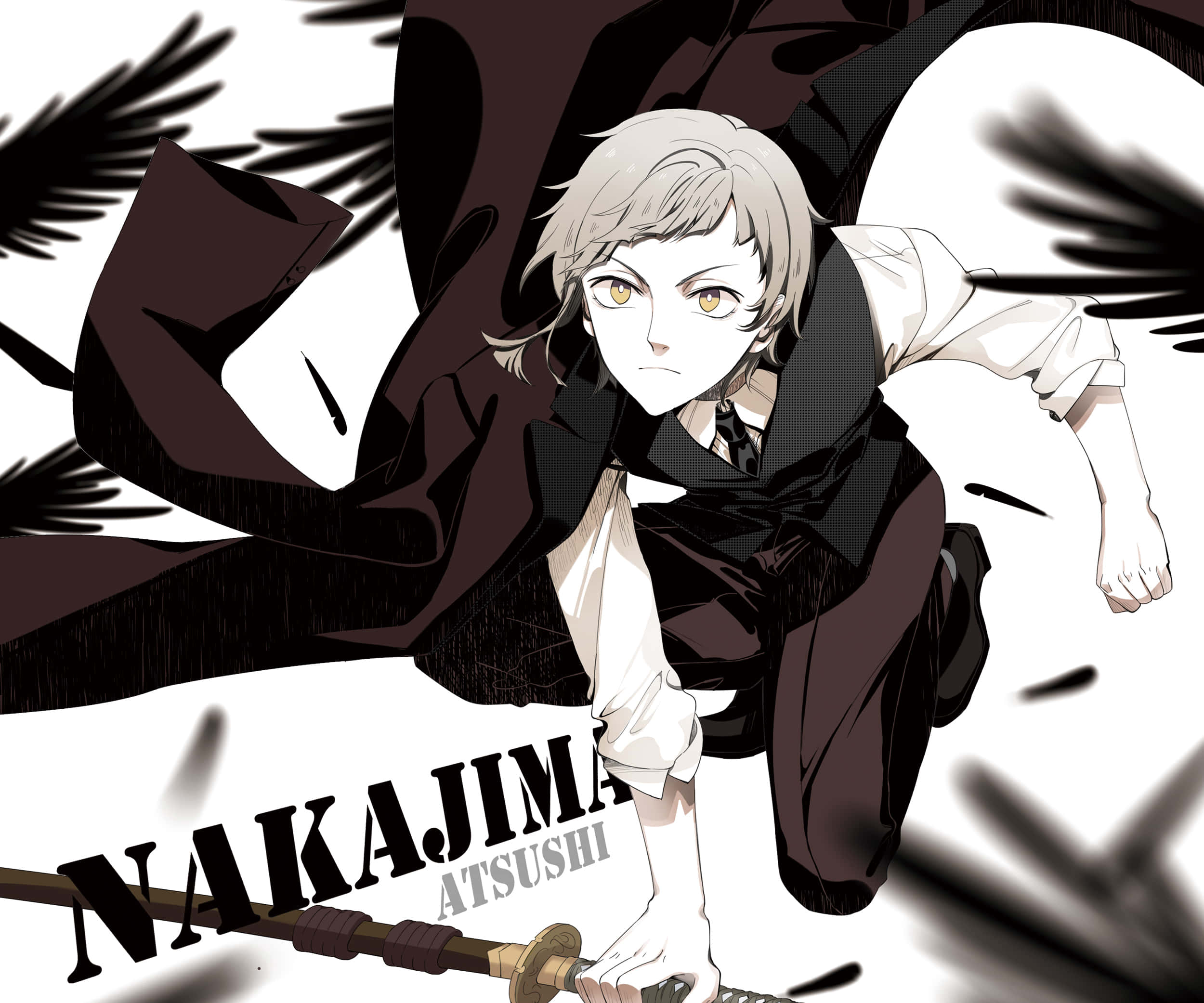 Atsushi Nakajima, katana, dynamic black motion lines, Full HD Desktop Wallpaper