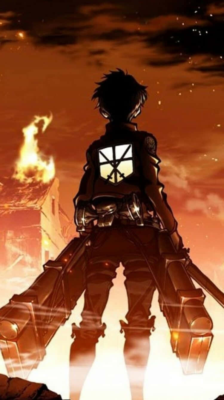 Attack On Titan Anime, burning city, fiery sunset, HD Phone Wallpaper