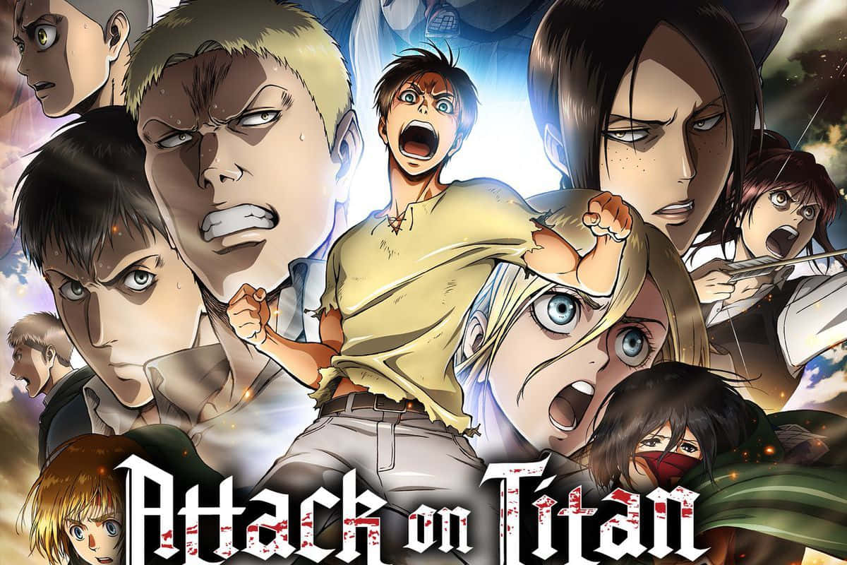 Attack On Titan Anime, characters, fiery sky backdrop, SD Desktop Wallpaper