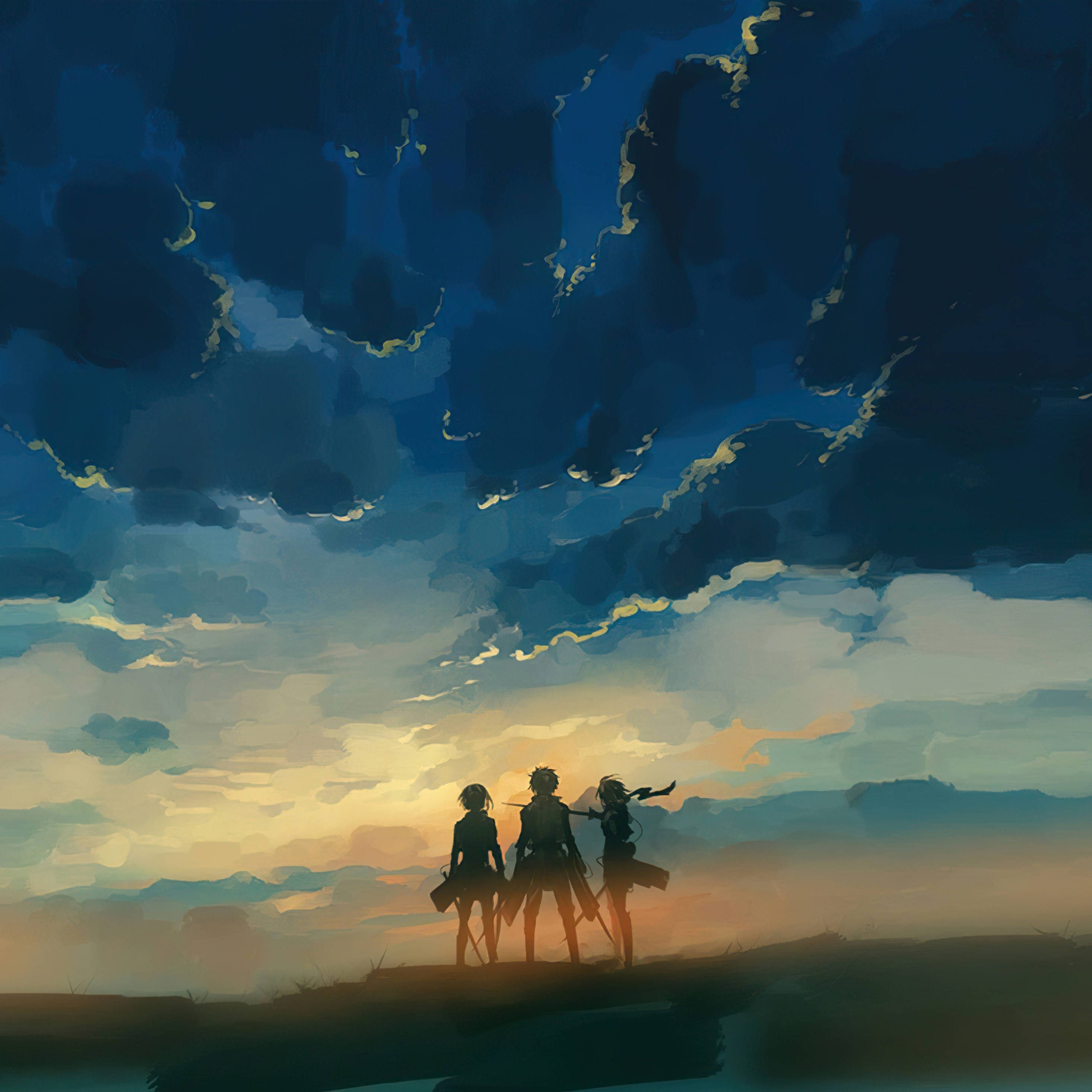 Attack On Titan, silhouette, cliff, 2K Desktop Wallpaper