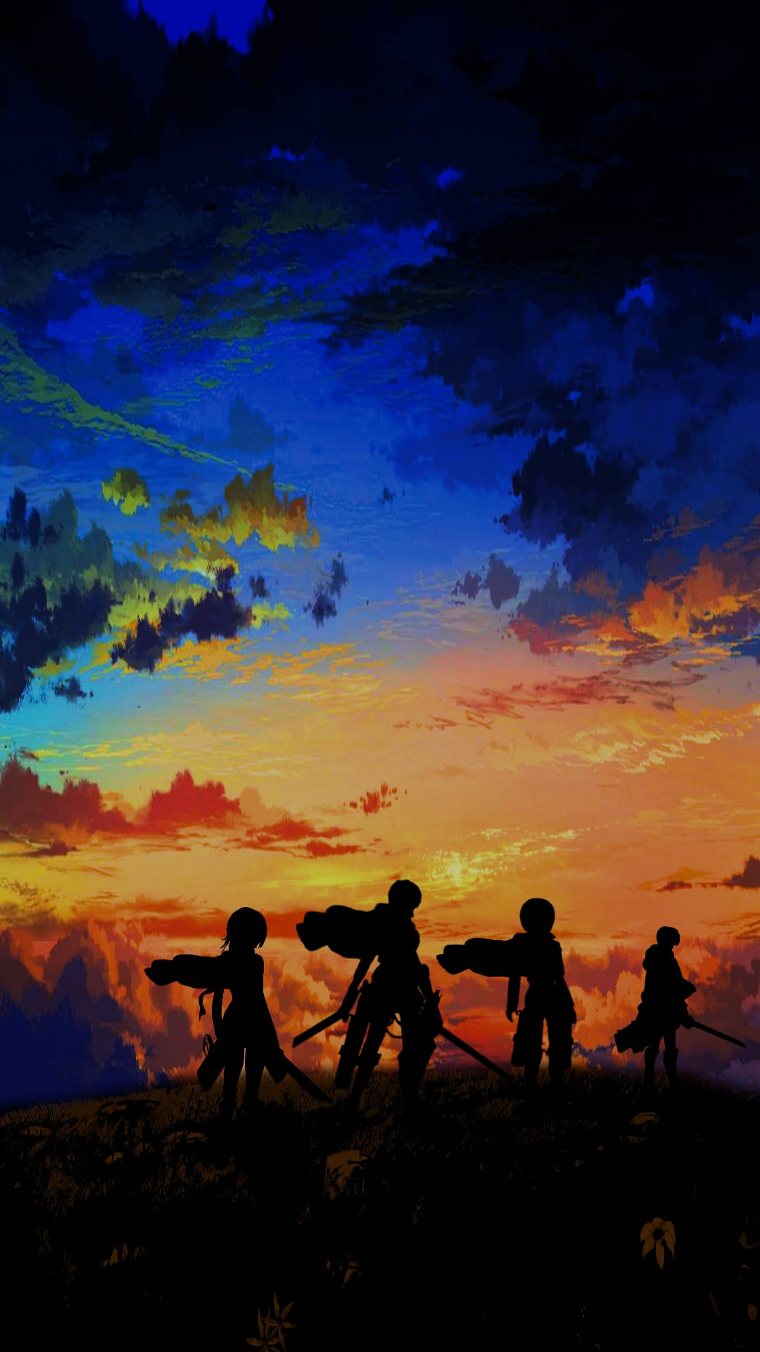 Main Characters, silhouette, Attack On Titan, Full HD Phone Wallpaper