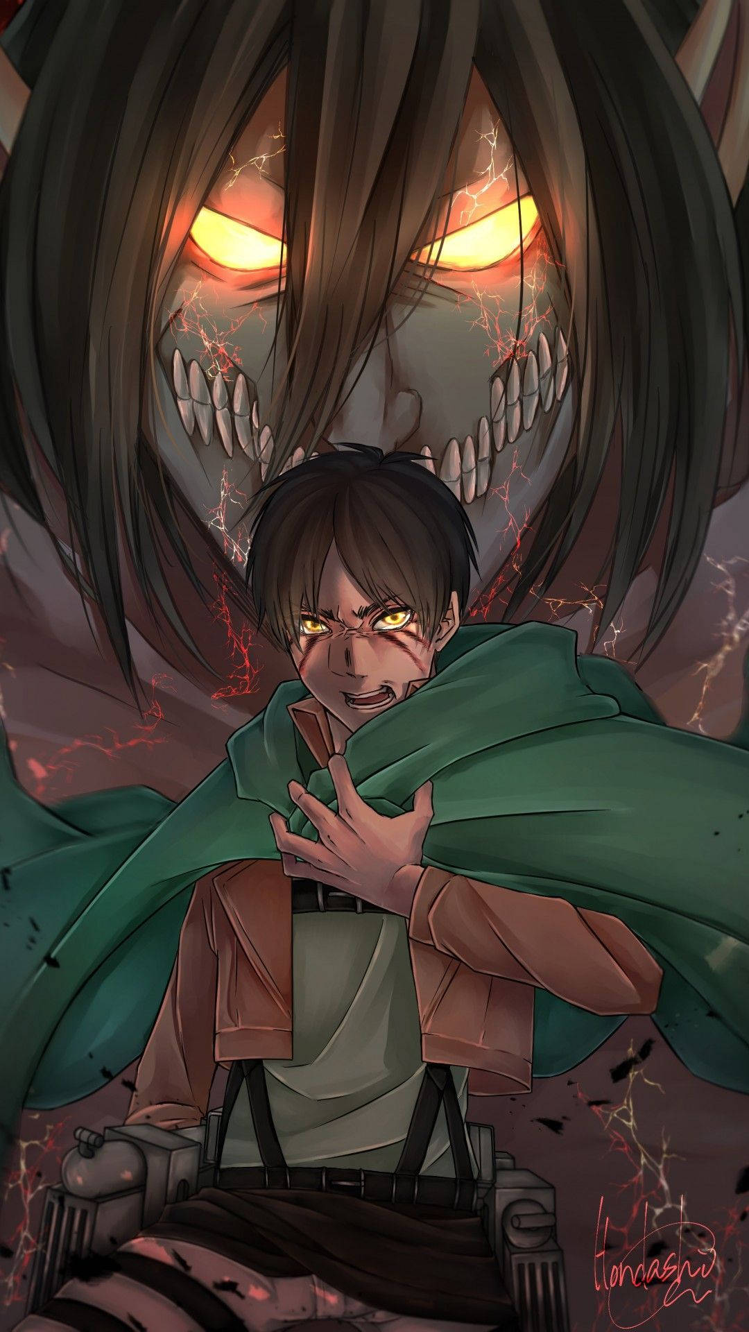 Attack On Titan, yellow lit eyes, anime character, Full HD Phone Wallpaper