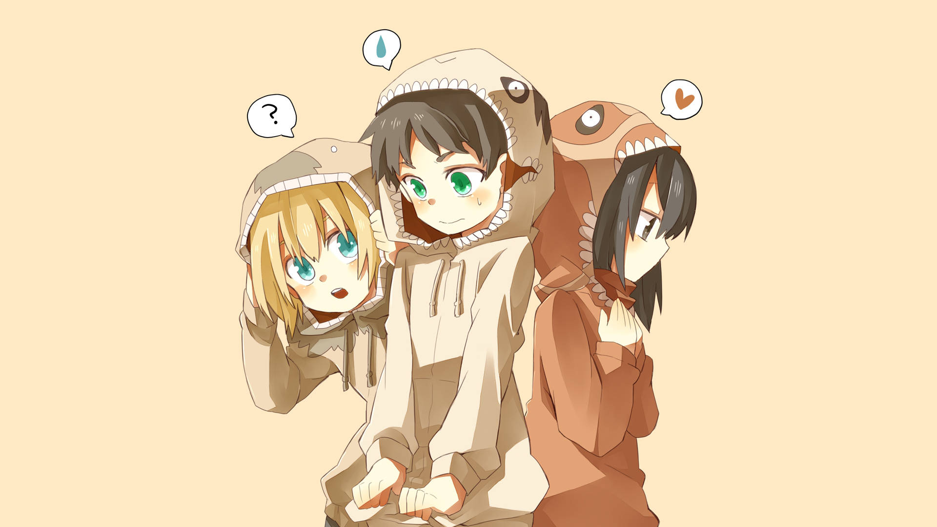 Attack On Titan PC, dinosaur hoodies, anime characters, Full HD Desktop Wallpaper