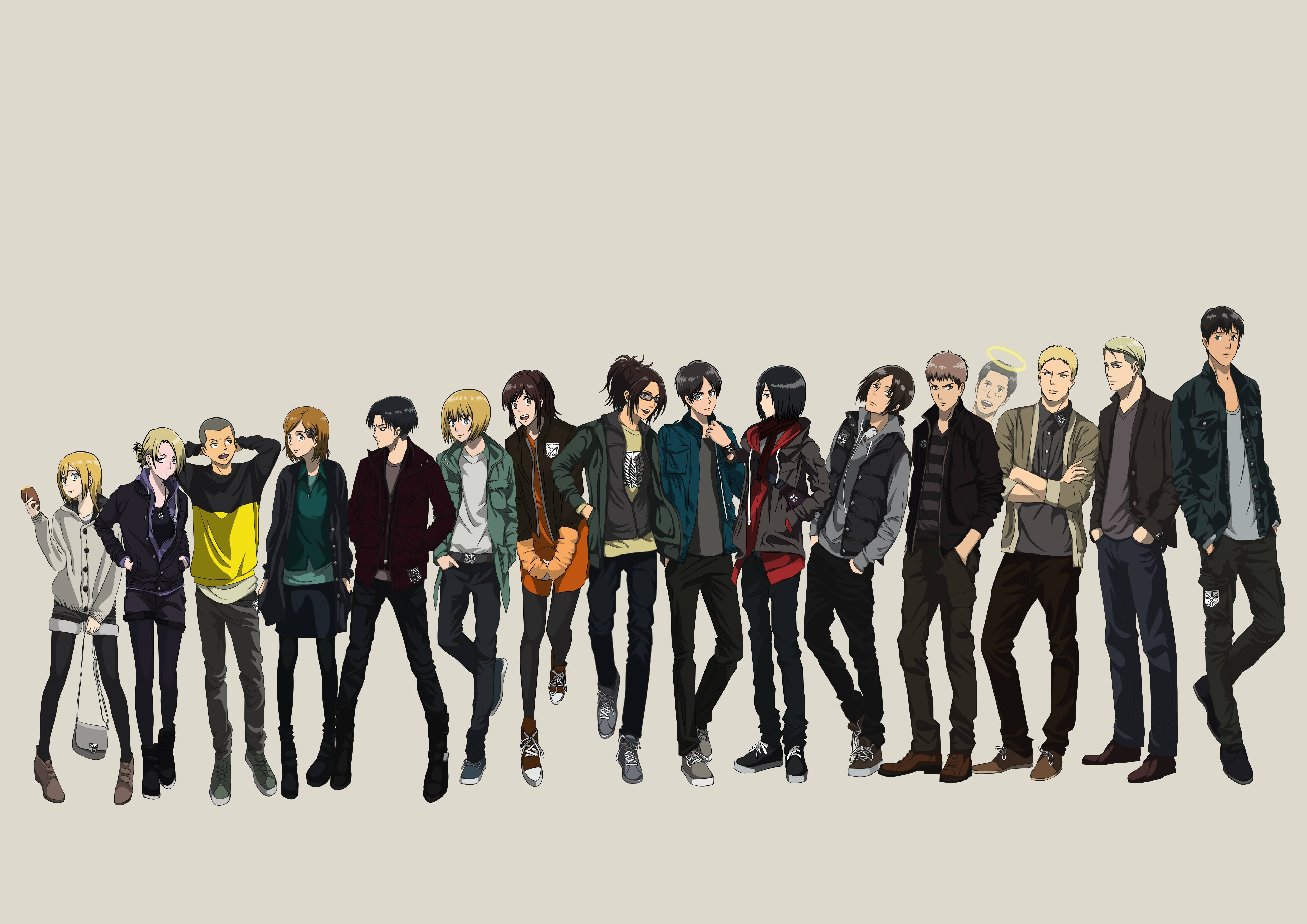 Attack On Titan PC, main cast, modern casual, 4K Desktop Wallpaper