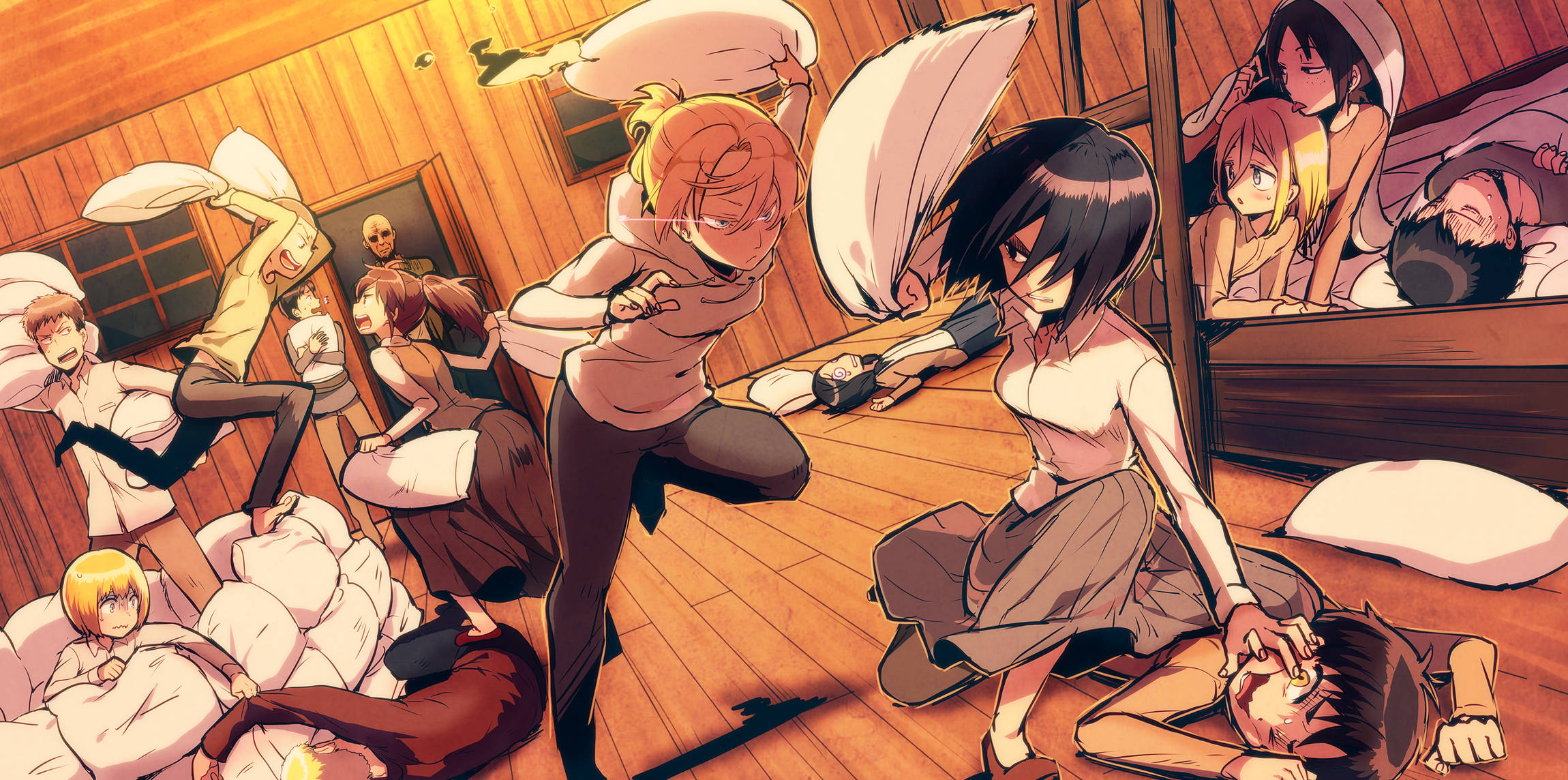 Attack On Titan, PC, pillow fight, Full HD Desktop Wallpaper