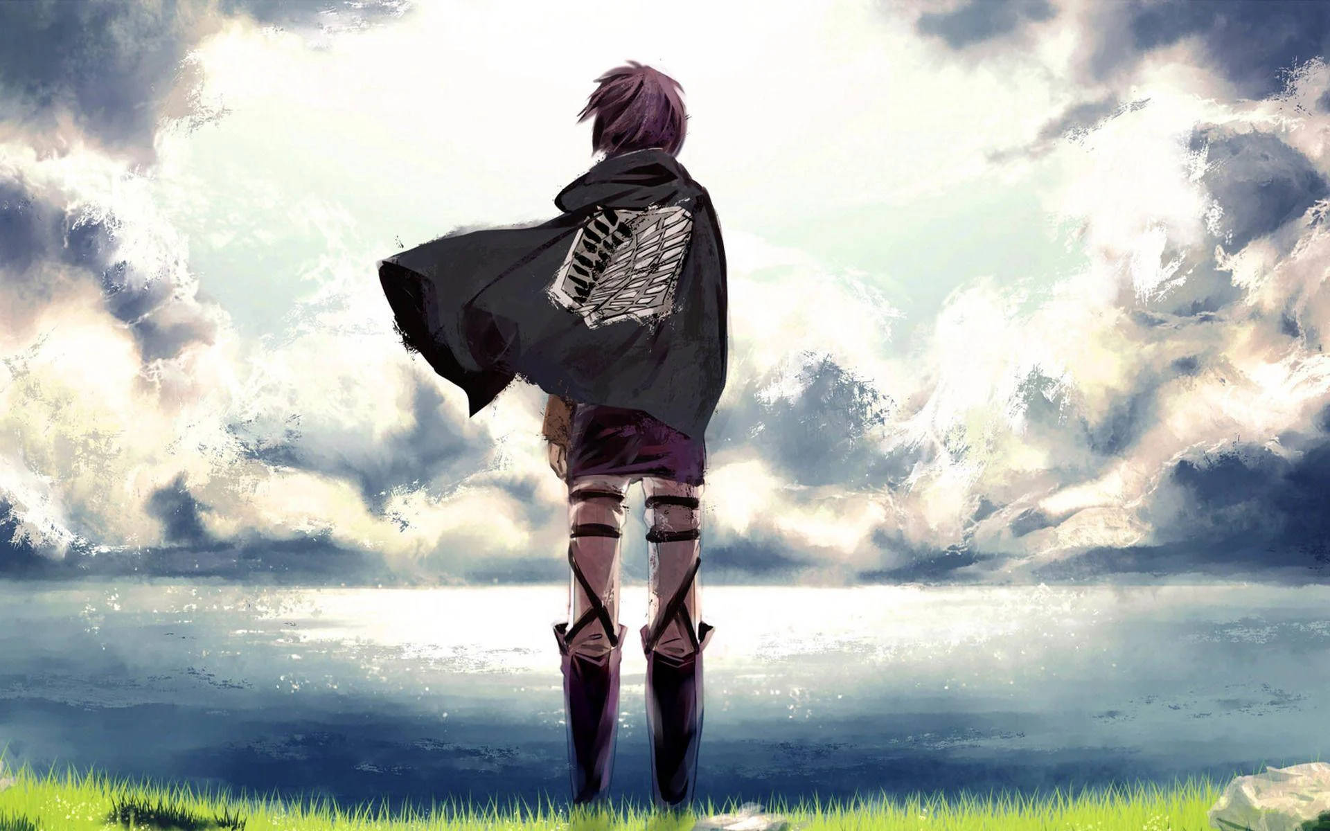 Attack On Titan, anime warrior, black cape, Full HD Desktop Wallpaper