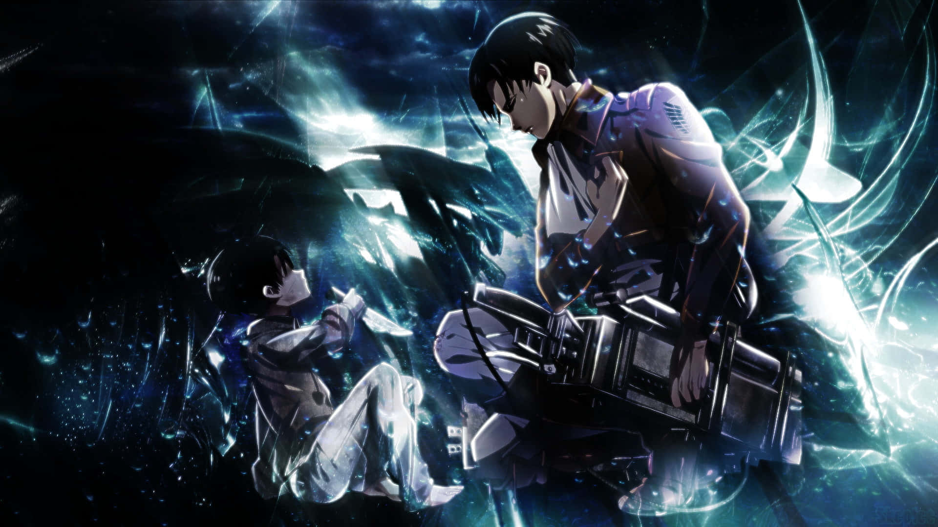 Attack On Titan, glowing blue armor, shattered glass, Full HD Desktop Wallpaper