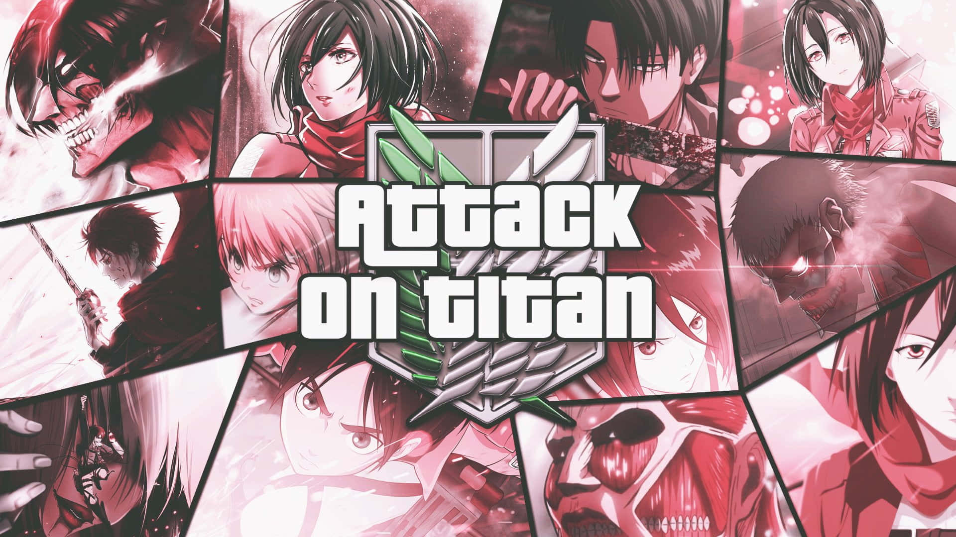 Attack On Titan, red and pink hues, title logo, Full HD Desktop Wallpaper