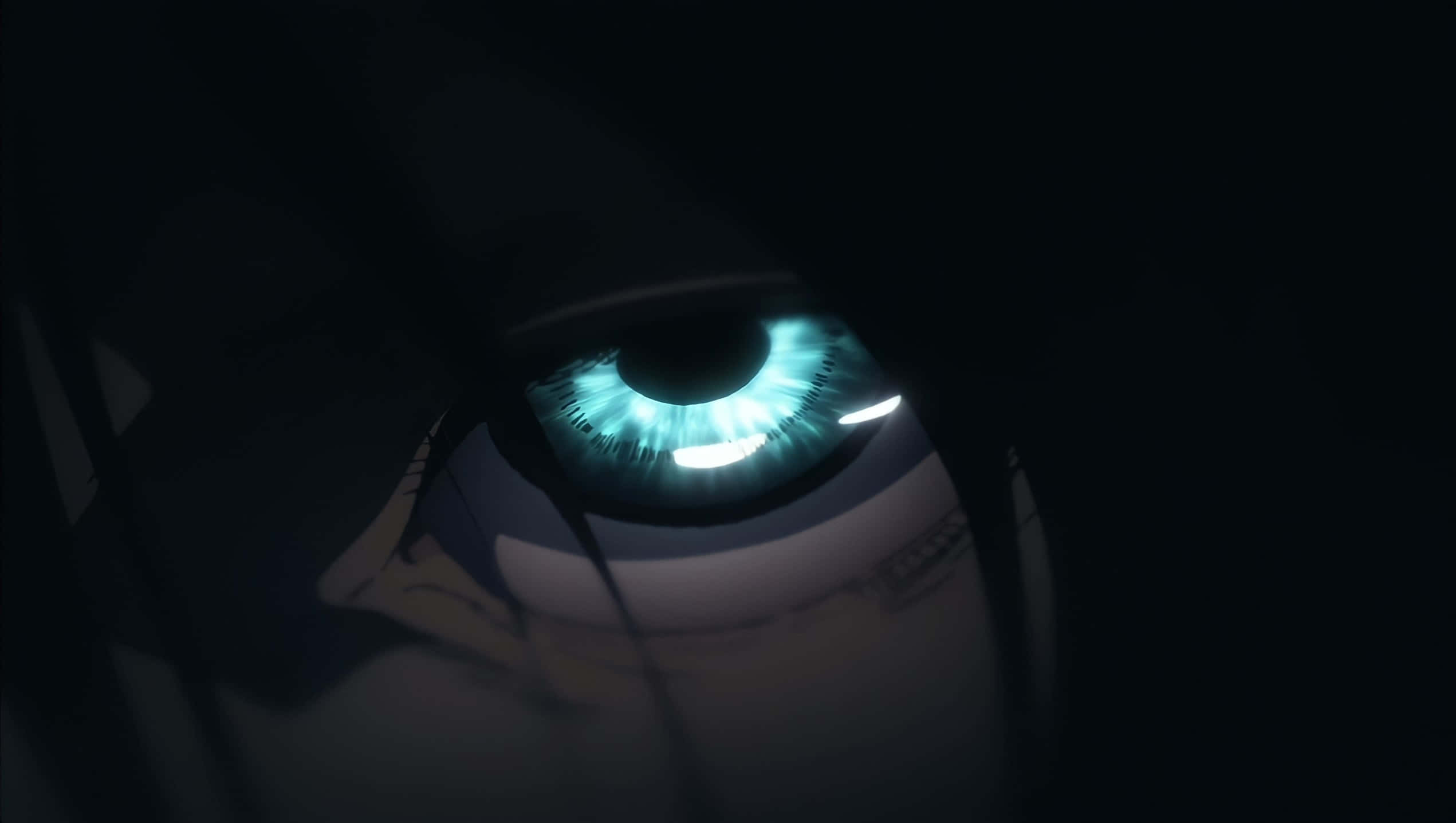 Attack On Titan, glowing cyan anime eye, darkness, Full HD Desktop Wallpaper