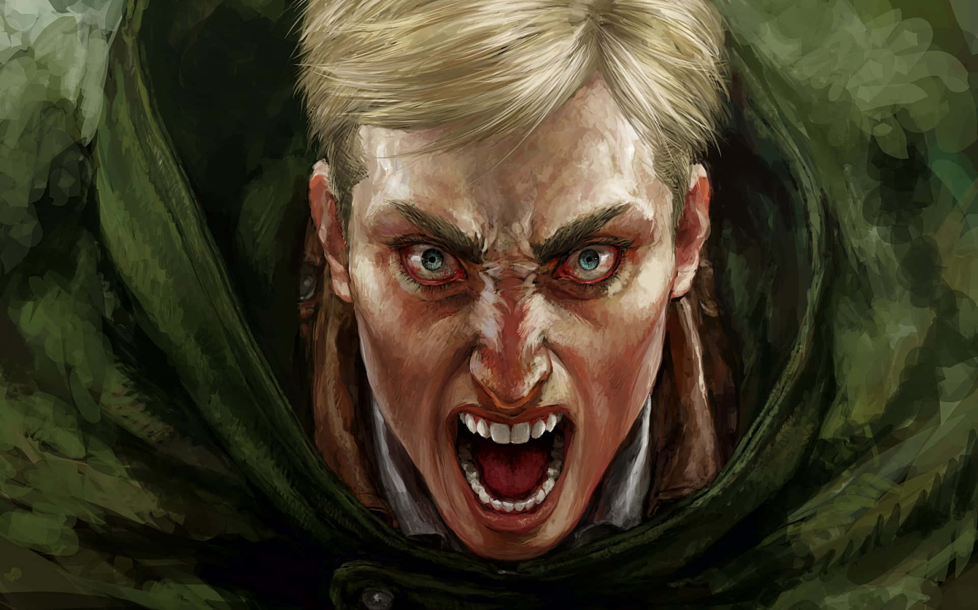 Attack On Titan Poster, blonde man, glowing red eyes, Full HD Desktop Wallpaper