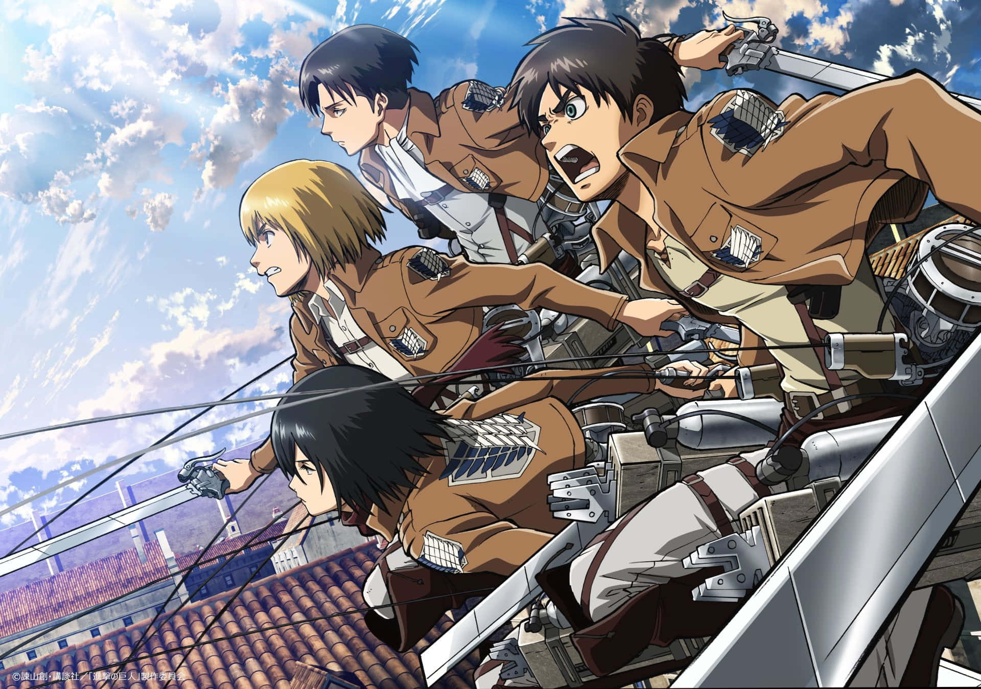 Attack On Titan Poster, anime soldiers, brown uniforms, Full HD Desktop Wallpaper