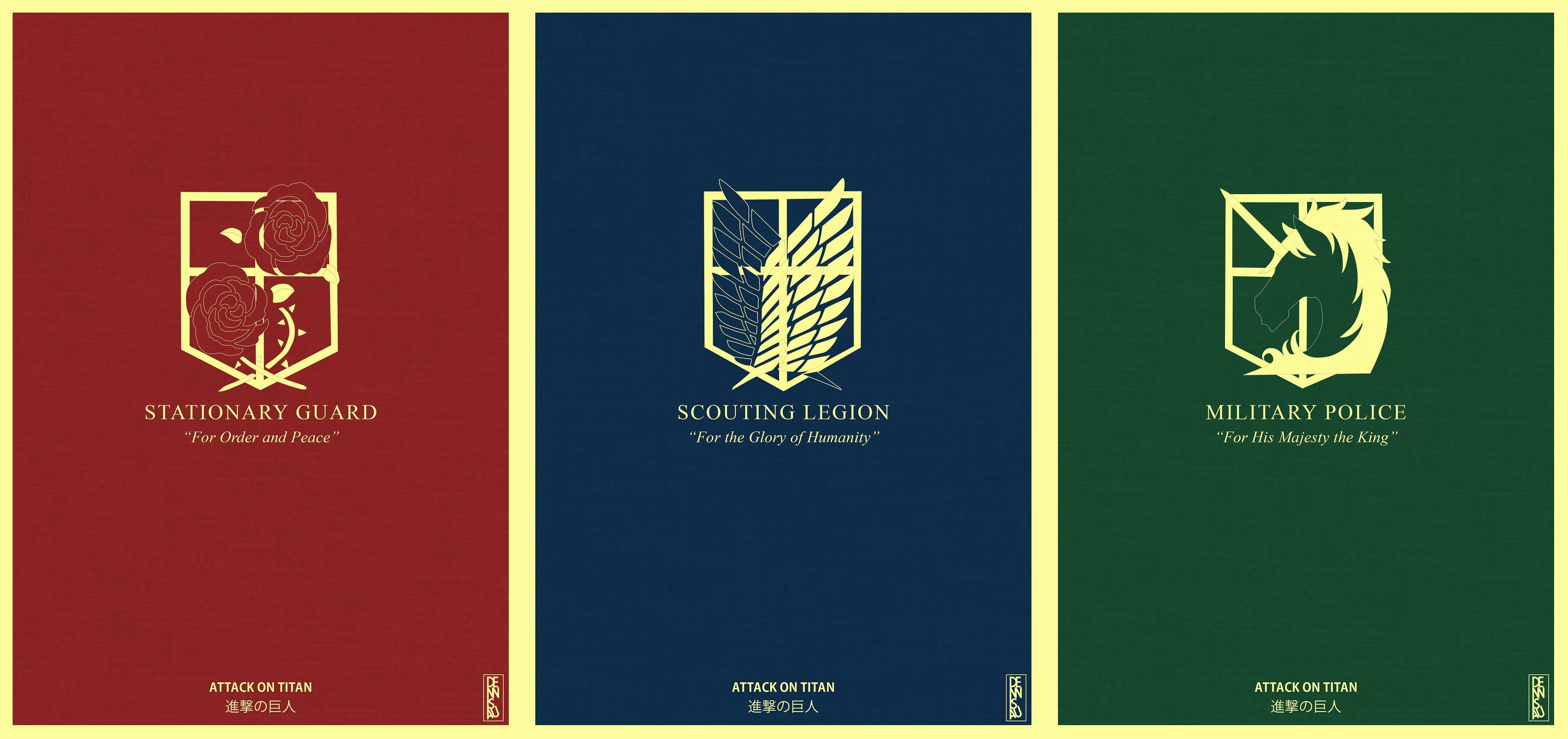 Attack On Titan, military divisions, golden emblems, 4K Desktop Wallpaper