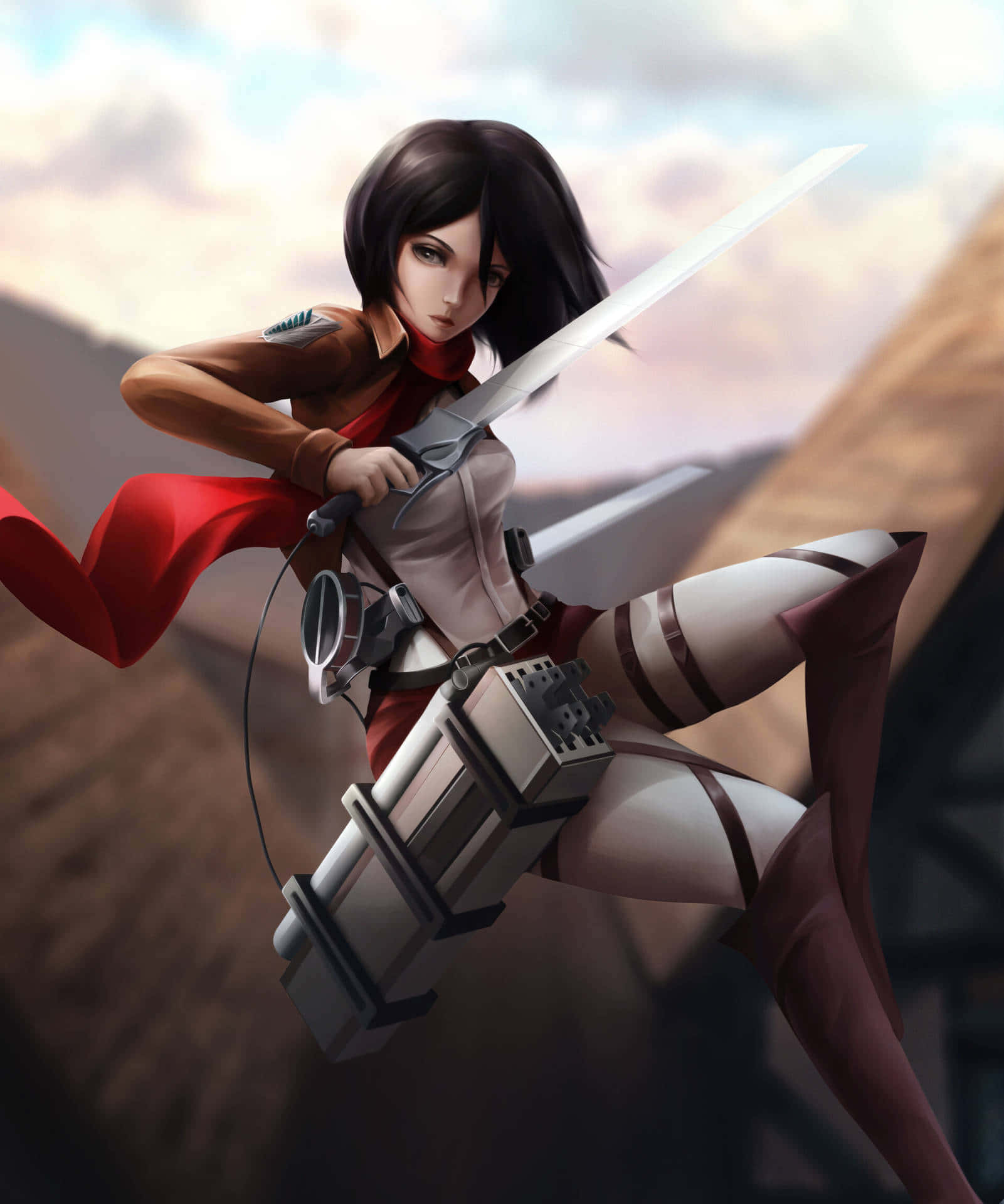 Attack On Titan, red and white gear, anime warrior, Full HD Phone Wallpaper