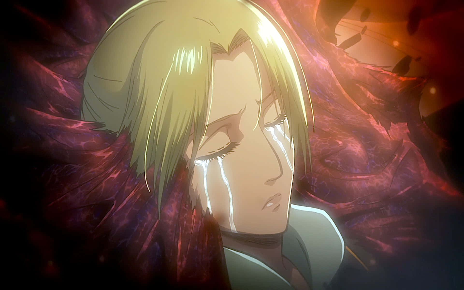 Attack On Titan Season 1, blonde anime character, glowing tears, Full HD Desktop Wallpaper