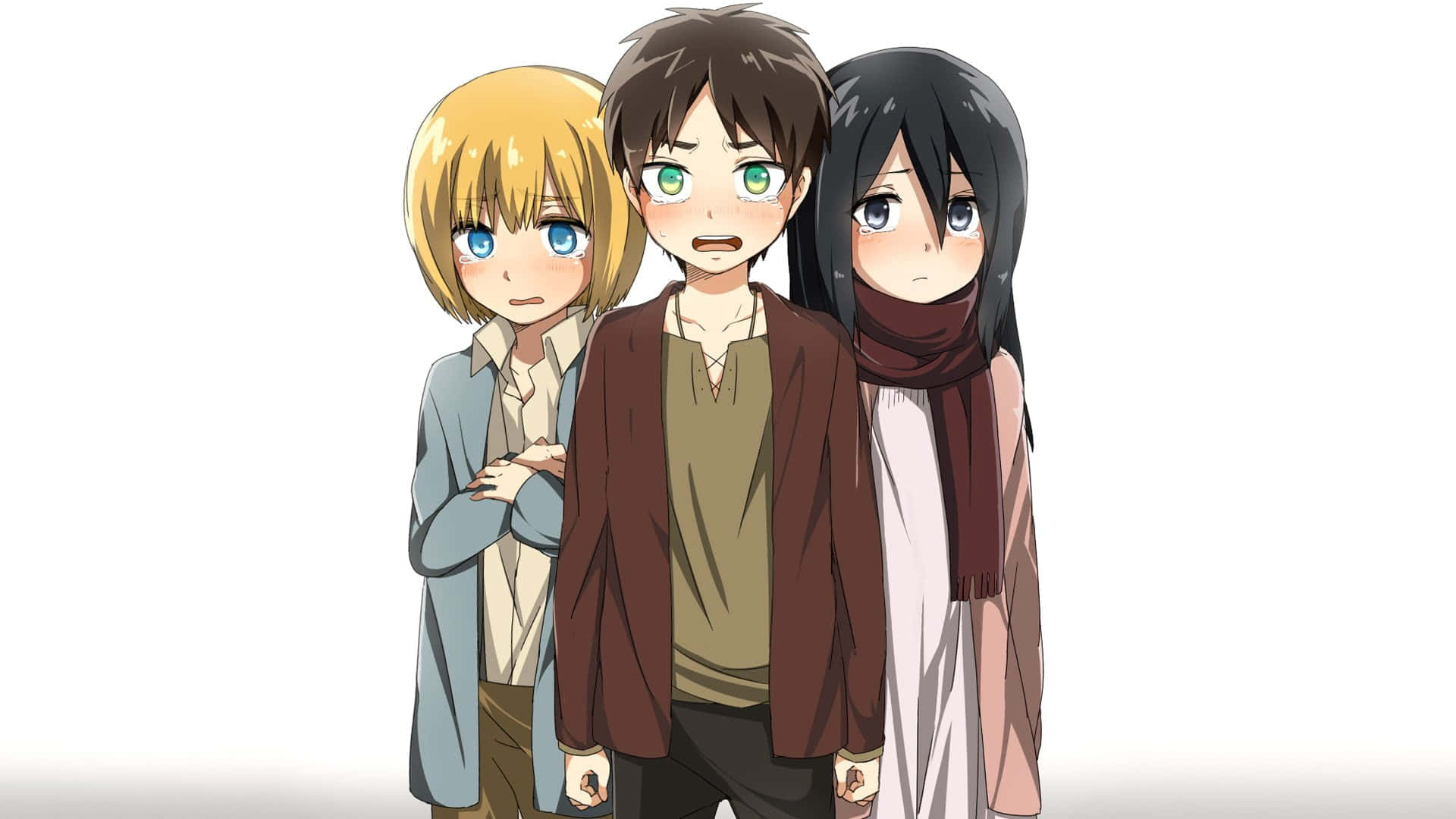 Attack On Titan Season 1, anime characters, plain white background, Full HD Desktop Wallpaper