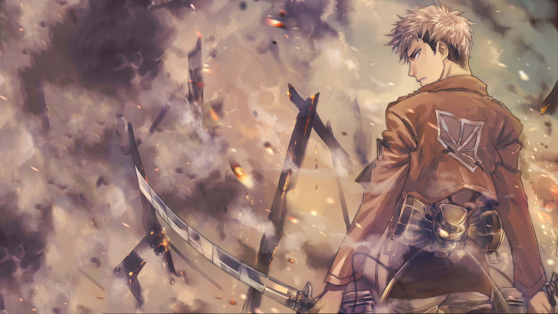 Attack On Titan Season 1, anime soldier, brown jacket, Full HD Desktop Wallpaper