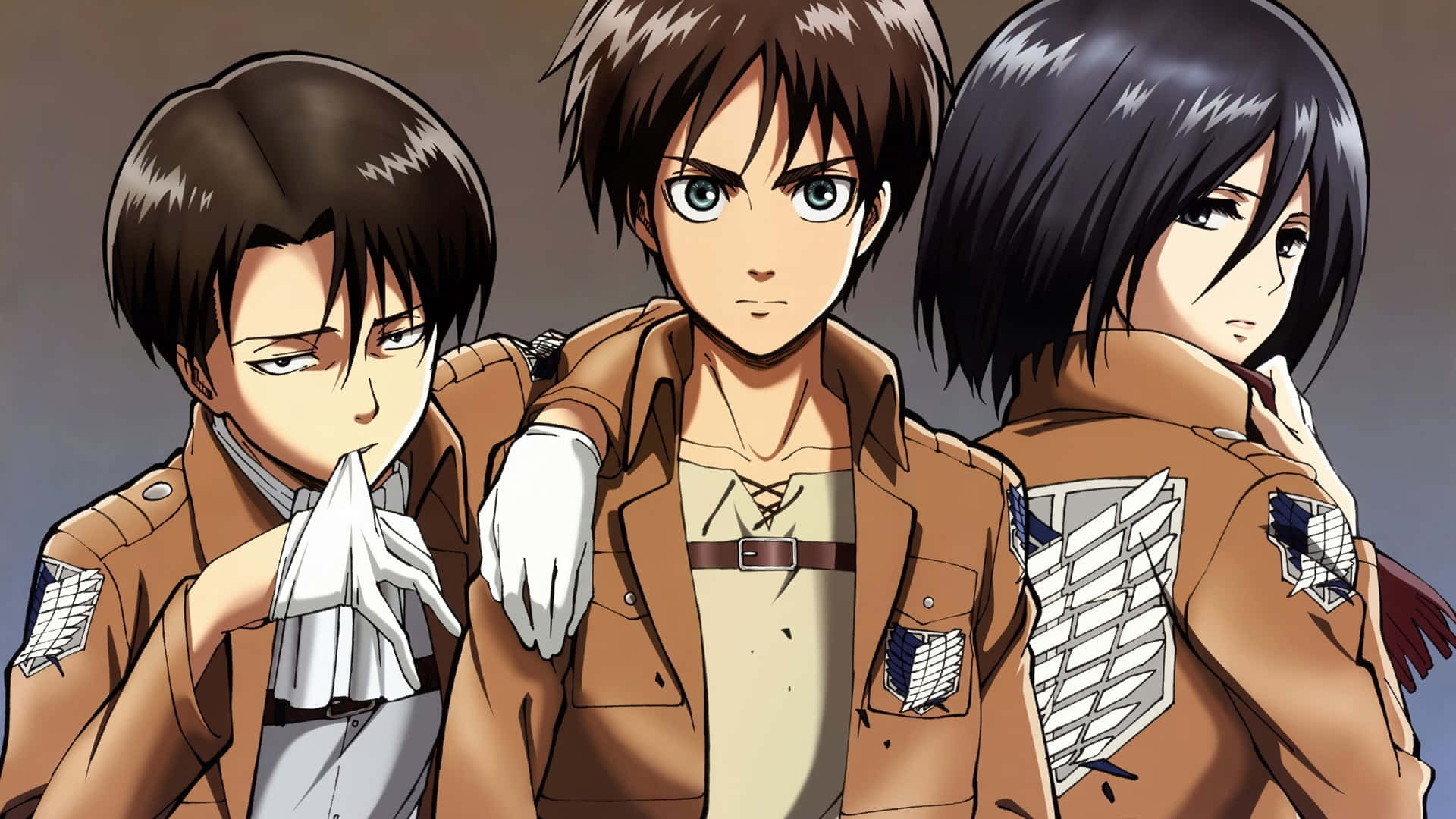 Attack On Titan Season 1, brown military uniforms, anime characters, Full HD Desktop Wallpaper