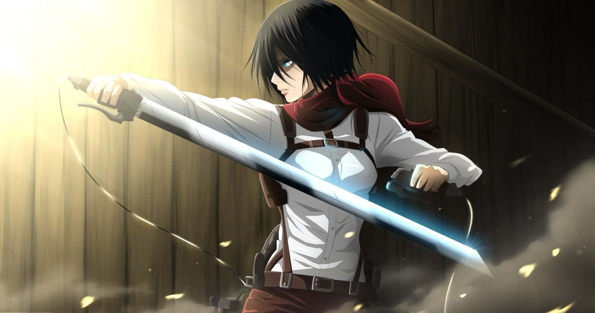 Attack On Titan Season 1, black hair, red scarf, Full HD Desktop Wallpaper