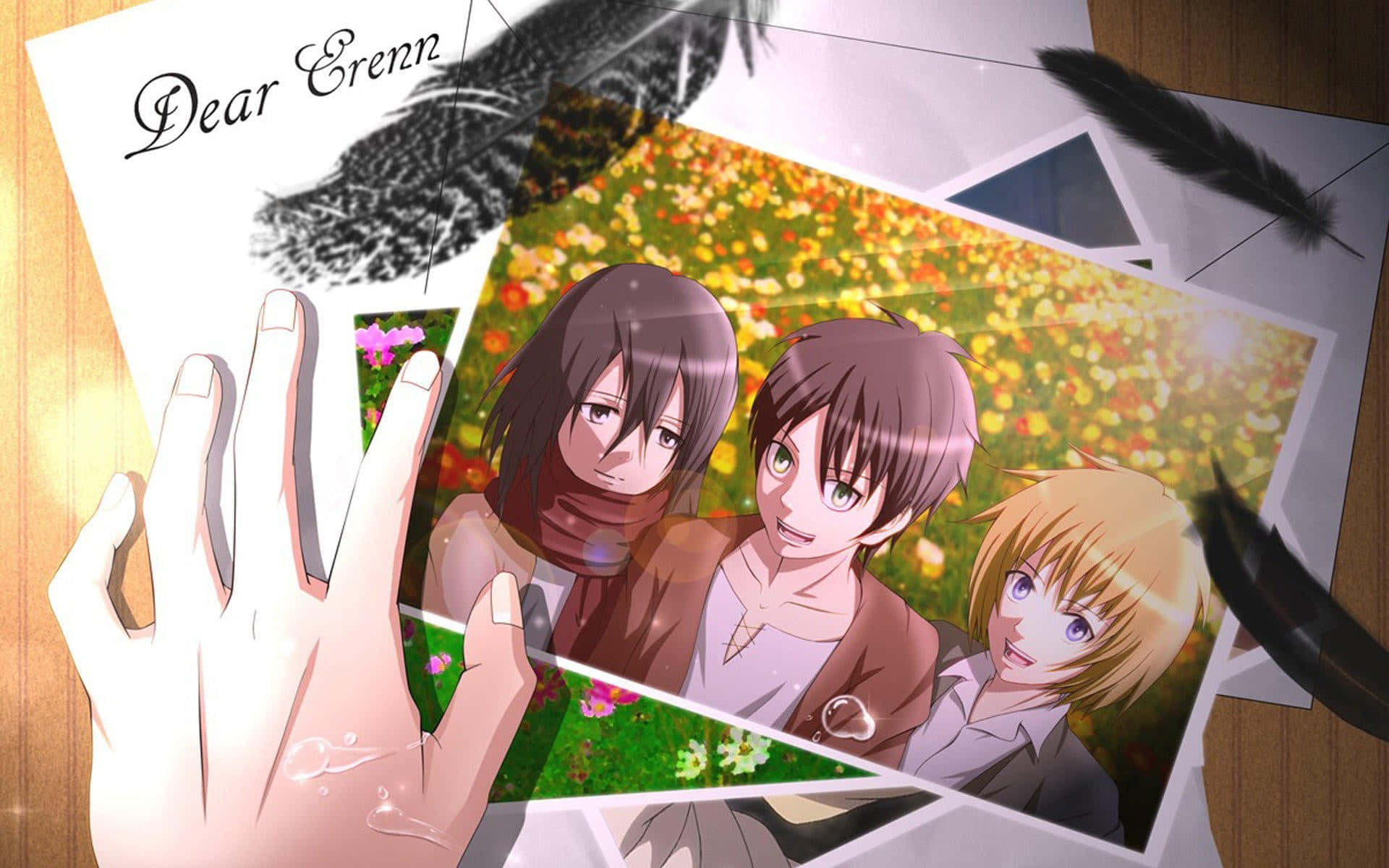 Attack On Titan Season 1, anime characters, sunlit field of flowers, Full HD Desktop Wallpaper