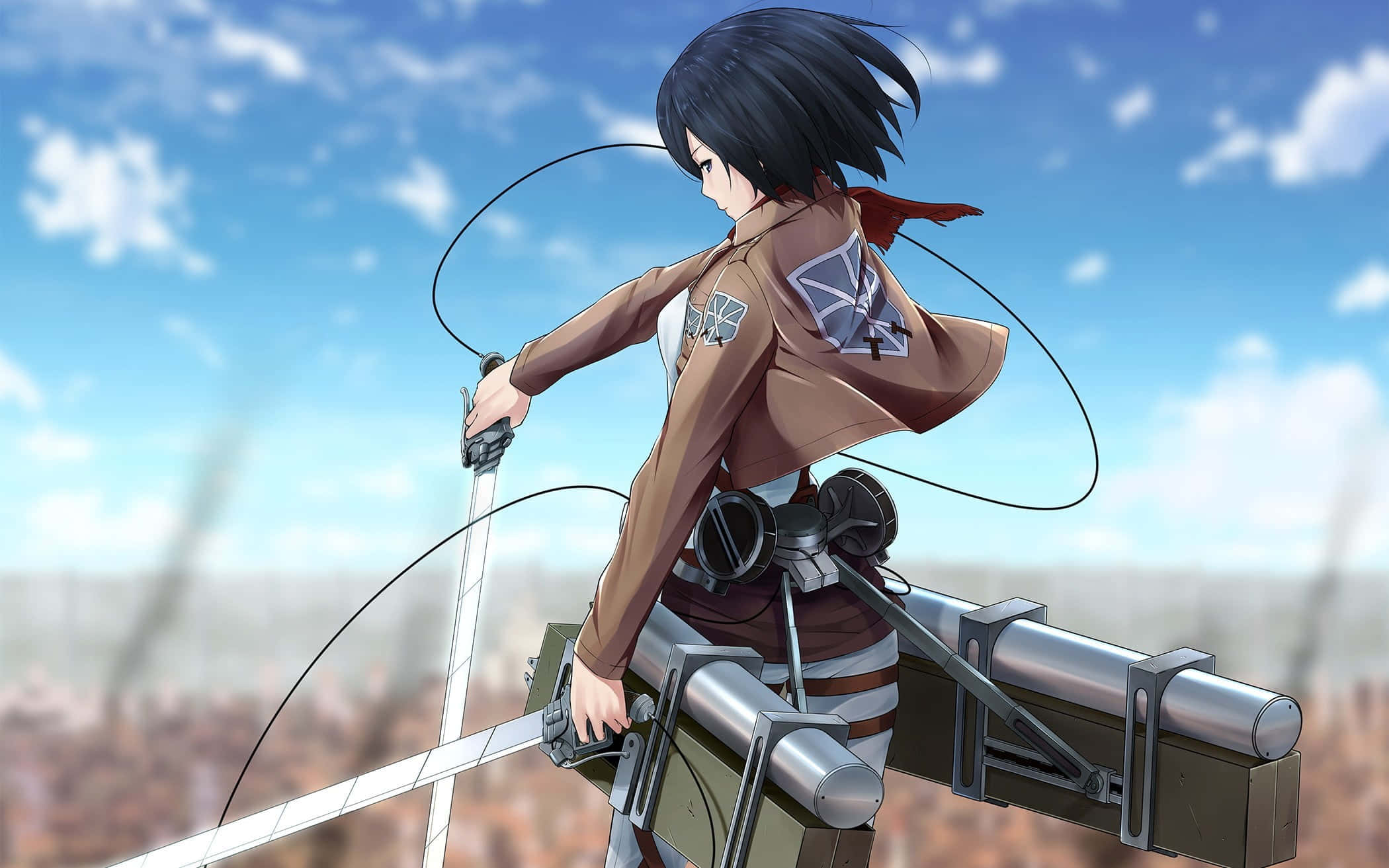Attack On Titan Season 1, brown uniform, sword and gear, Full HD Desktop Wallpaper