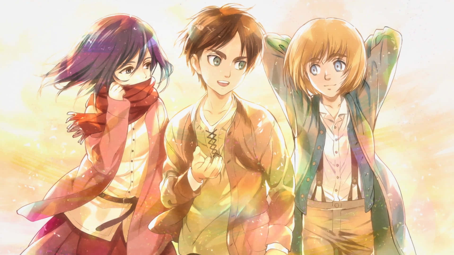 Attack On Titan Season 1, anime characters, warm golden light, Full HD Desktop Wallpaper