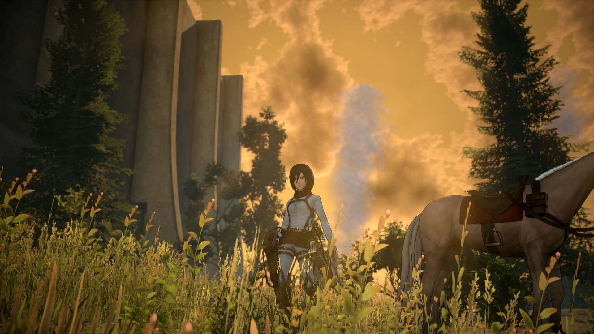 Attack On Titan Season 2, golden sunset, tall grass, Full HD Desktop Wallpaper