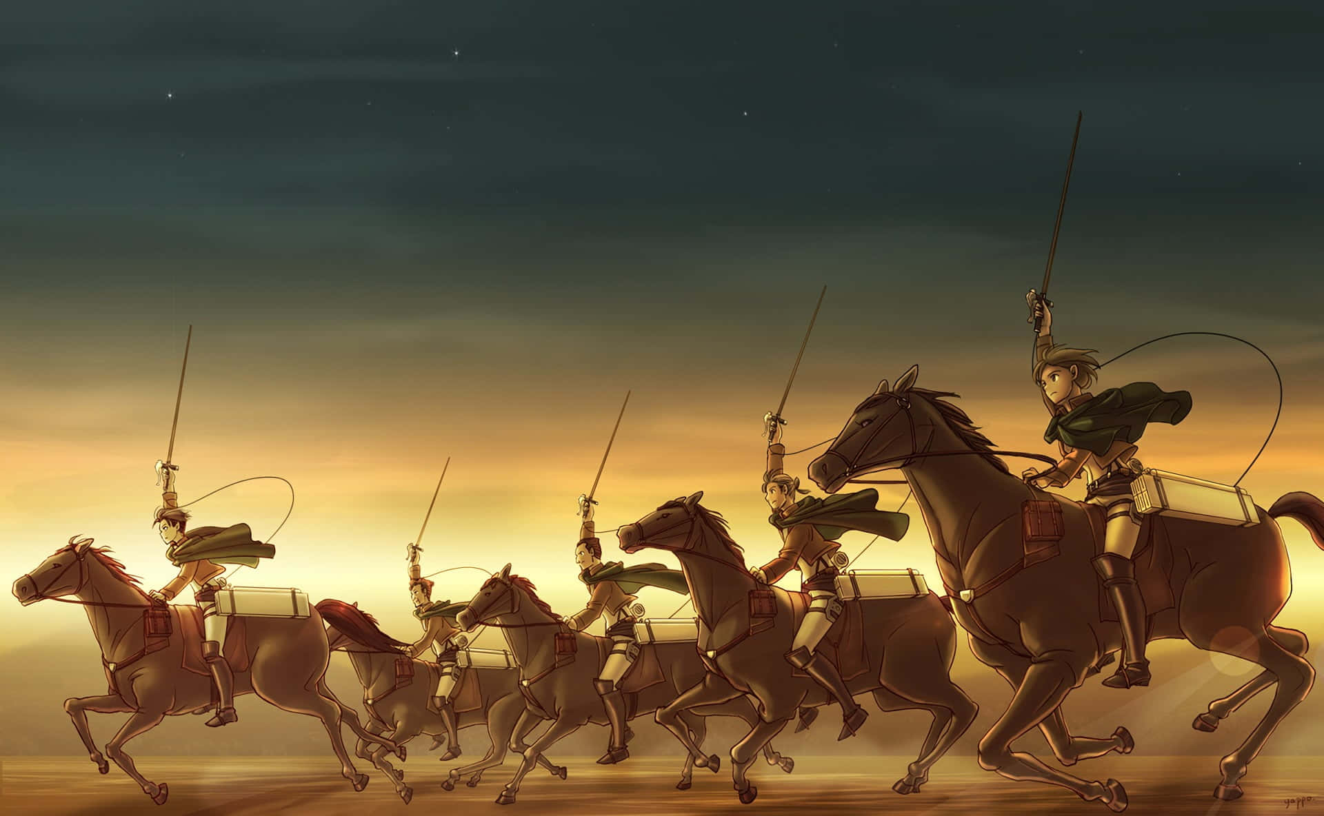 Attack On Titan Season 2, soldiers, horseback, Full HD Desktop Wallpaper