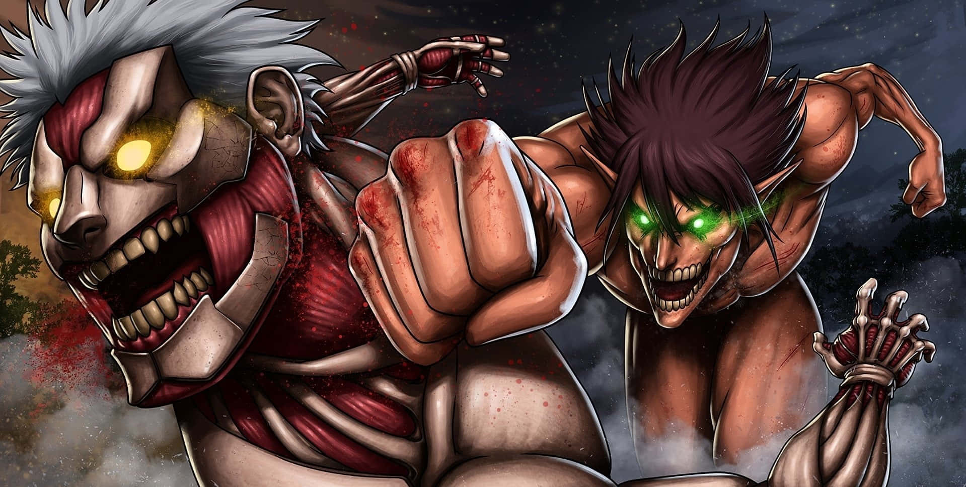 Attack On Titan Season 2, colossal titans, glowing eyes, HD Desktop Wallpaper