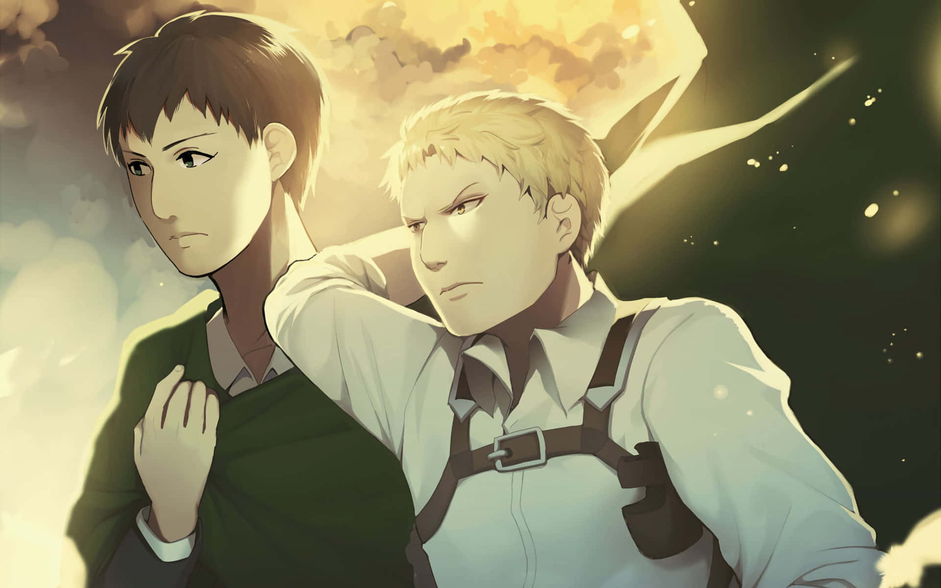 Attack On Titan Season 2, anime characters, golden clouds, Full HD Desktop Wallpaper