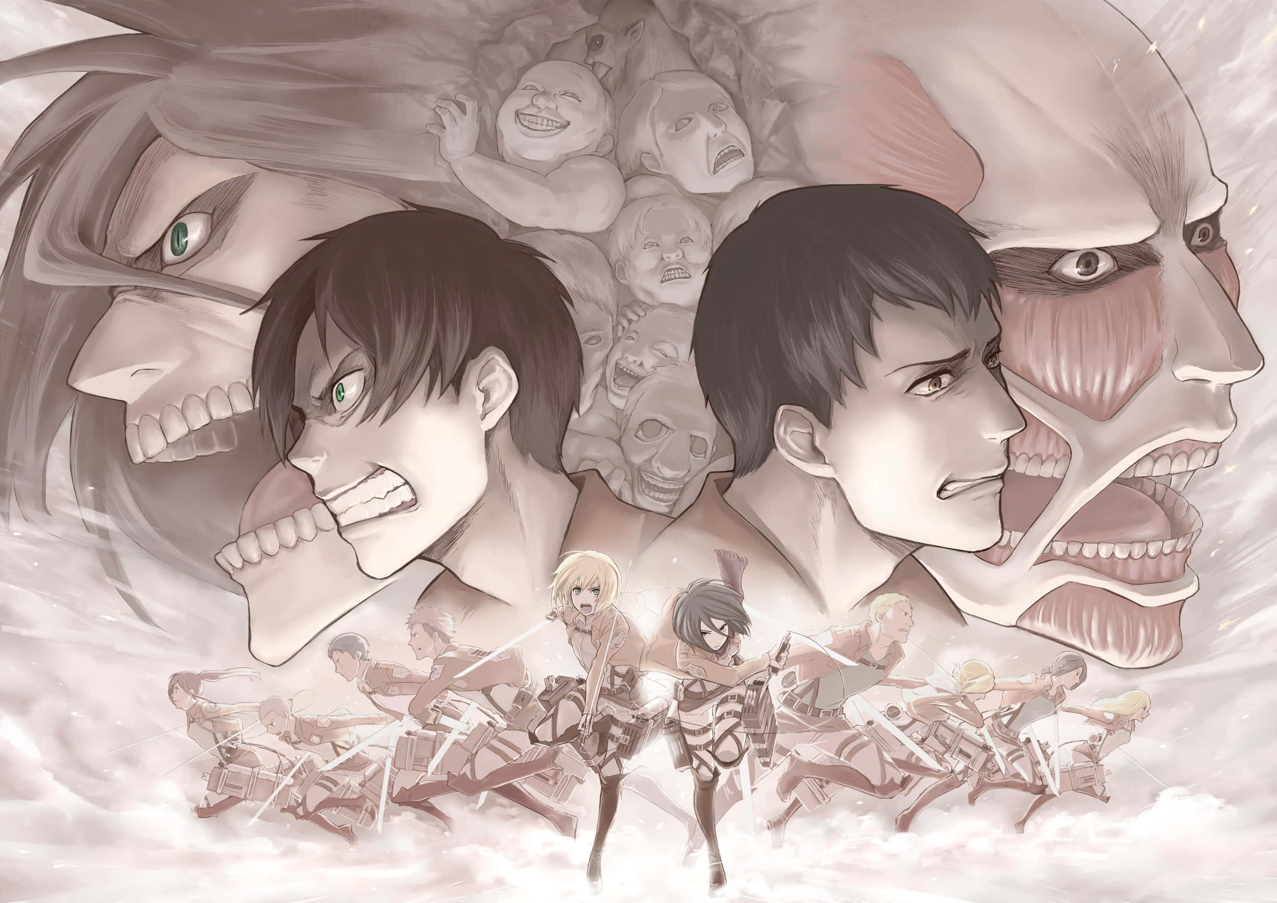 Attack On Titan Season 2, anime illustration, characters in battle gear, Full HD Desktop Wallpaper