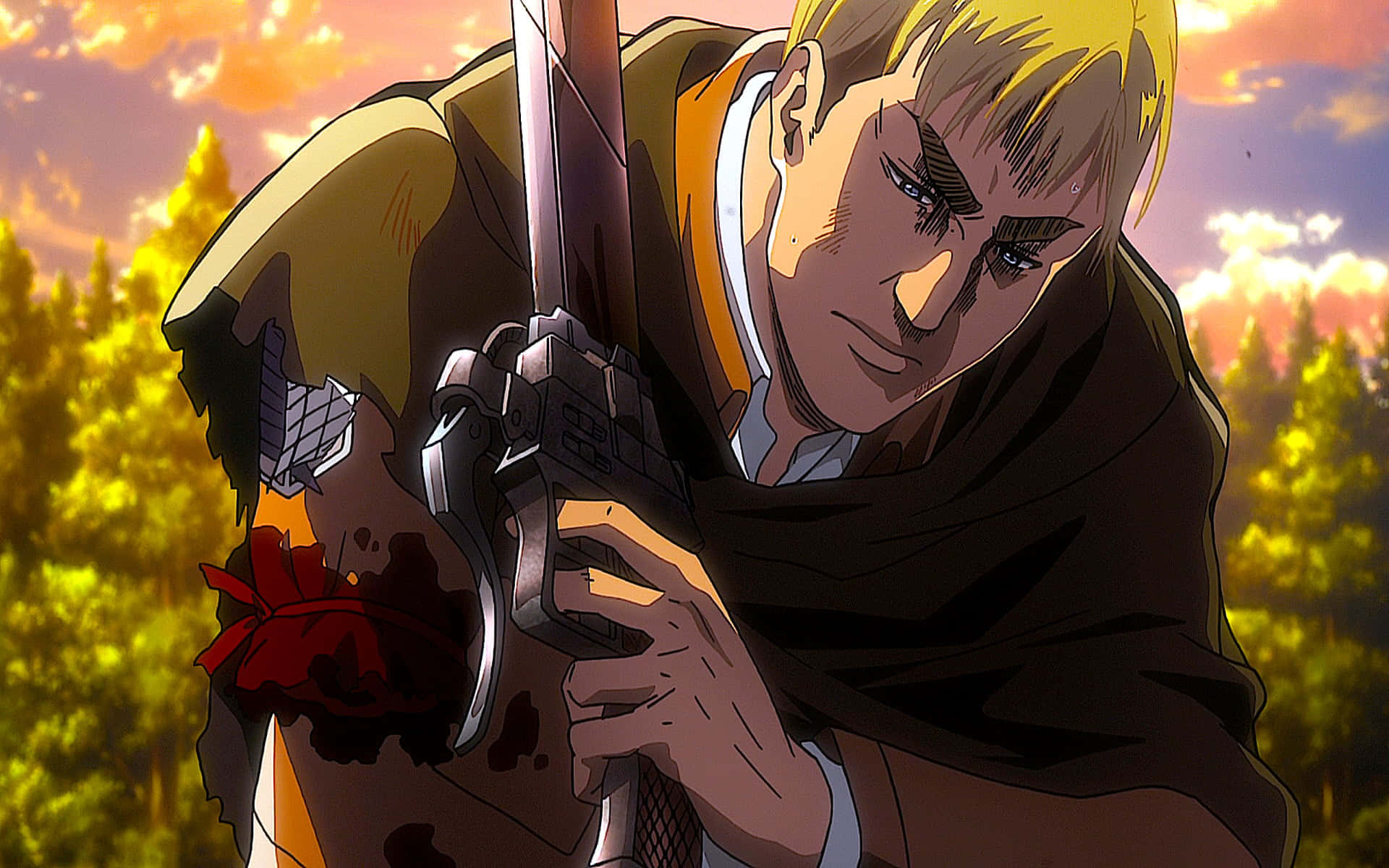 Attack On Titan Season 2, anime soldier, bloodied sword, Full HD Desktop Wallpaper