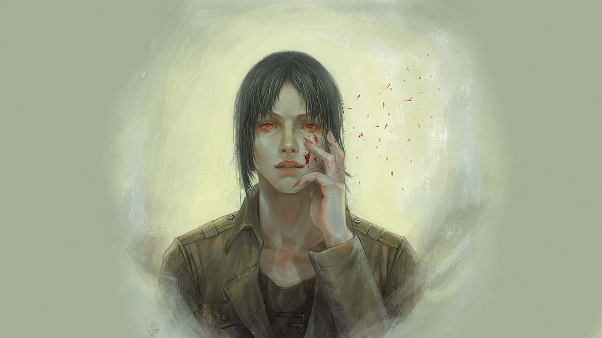 Attack On Titan Season 2, red eyes, blood on her face and hand, Full HD Desktop Wallpaper