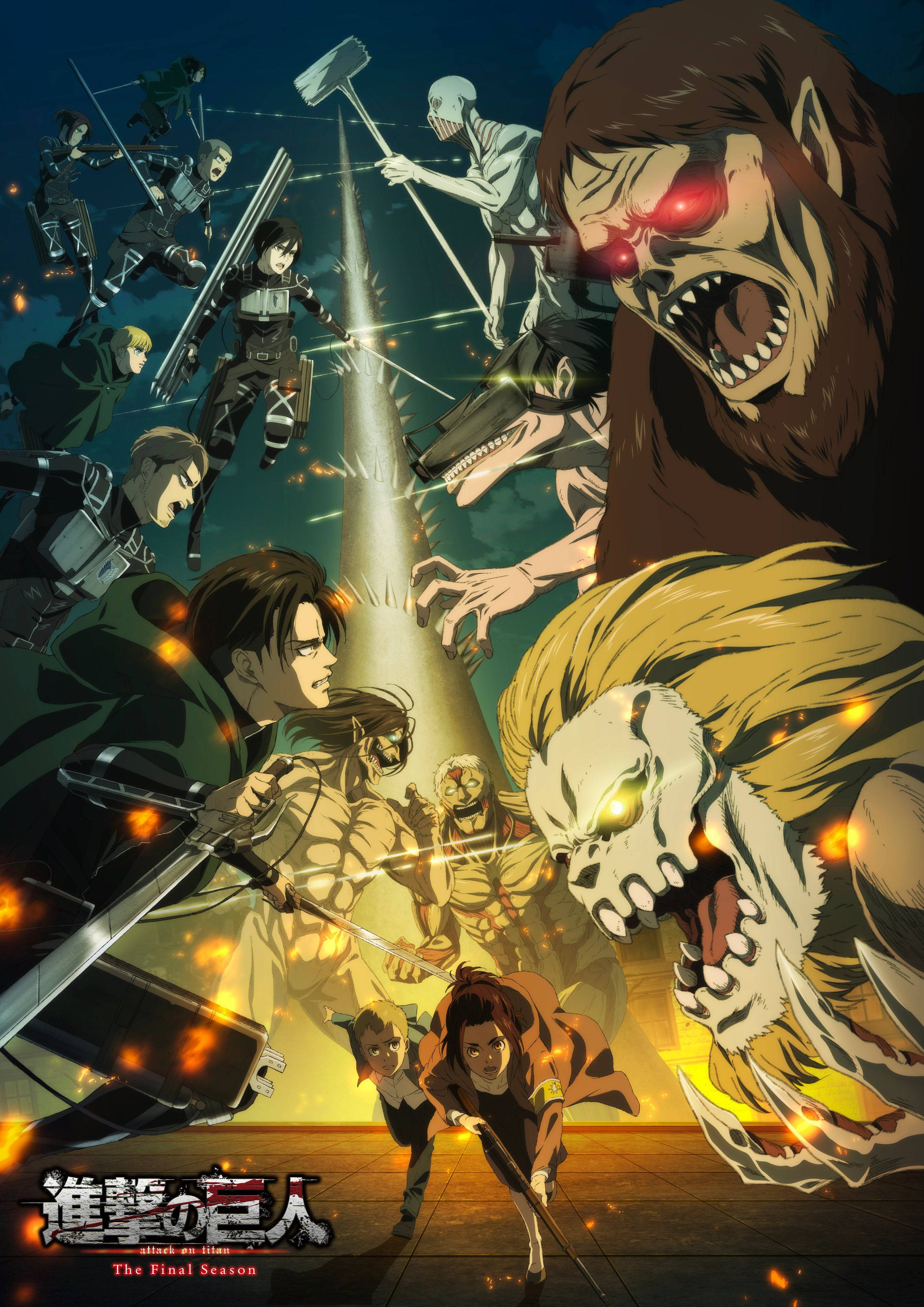 Attack On Titan Season 4, cast, colossal glowing-eyed titans, 4K Phone Wallpaper