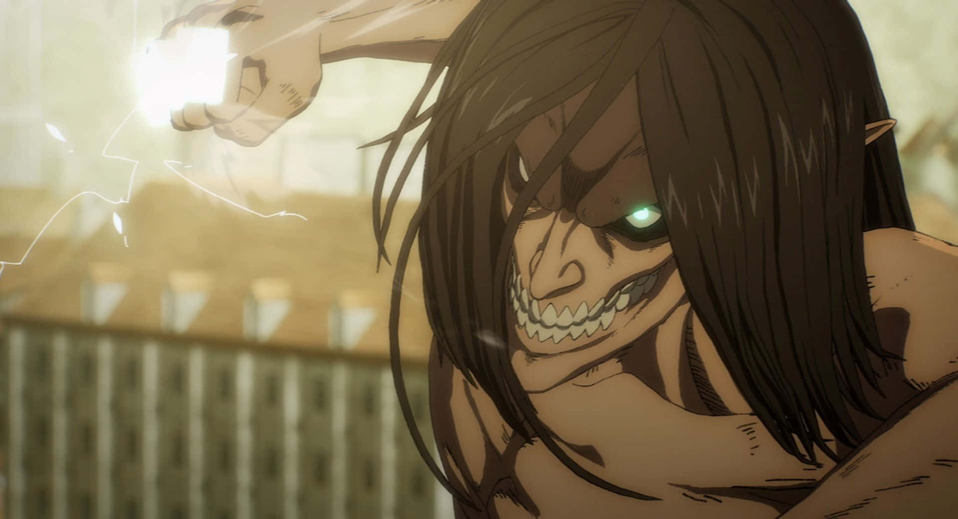 Attack On Titan Season 3, glowing green eyes, sharp teeth, Full HD Desktop Wallpaper